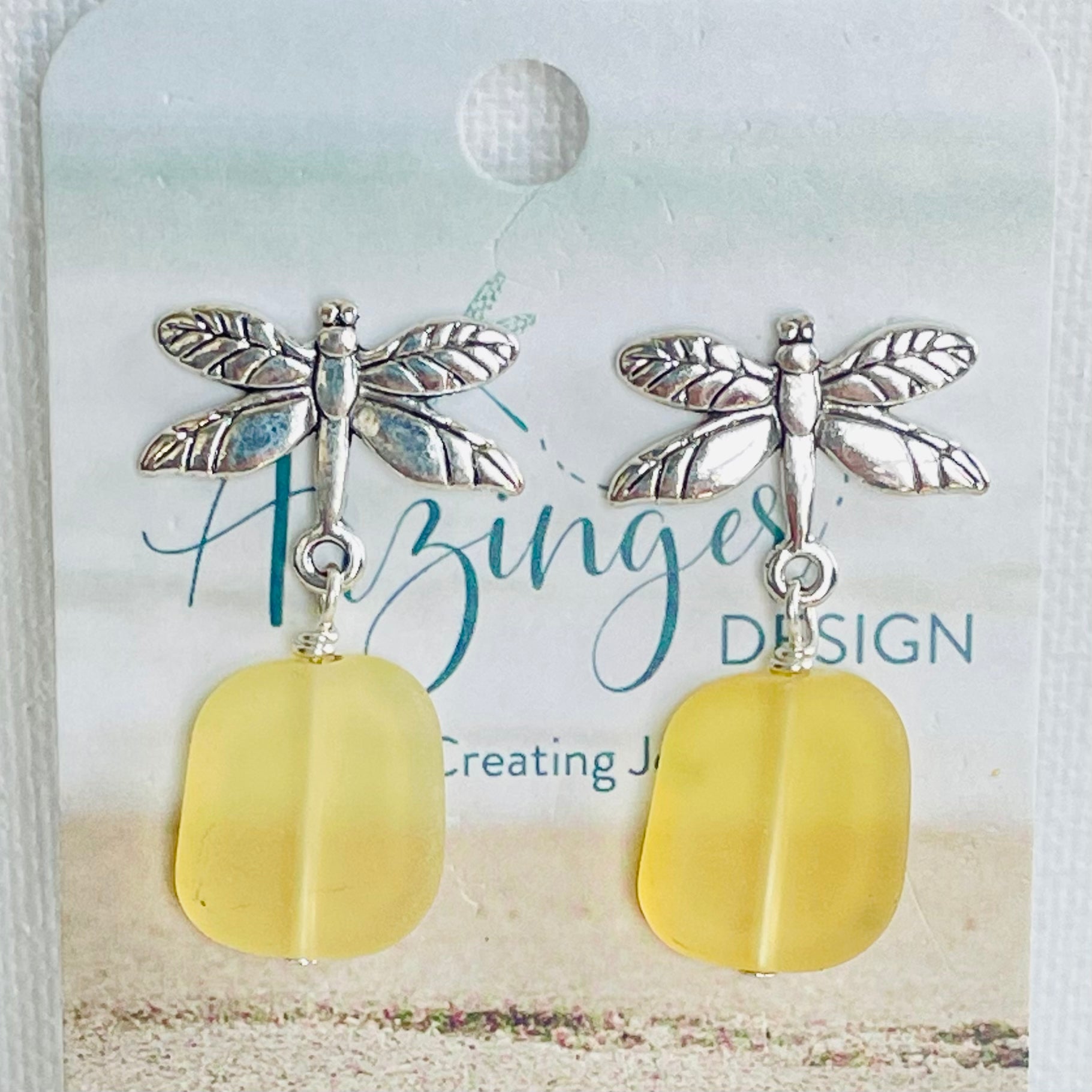 Come Fly With Me Sea Glass Dragonfly Earrings