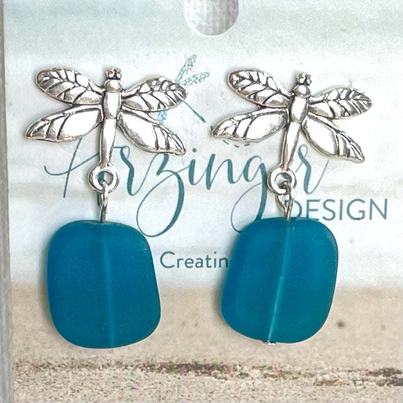 Come Fly With Me Sea Glass Dragonfly Earrings