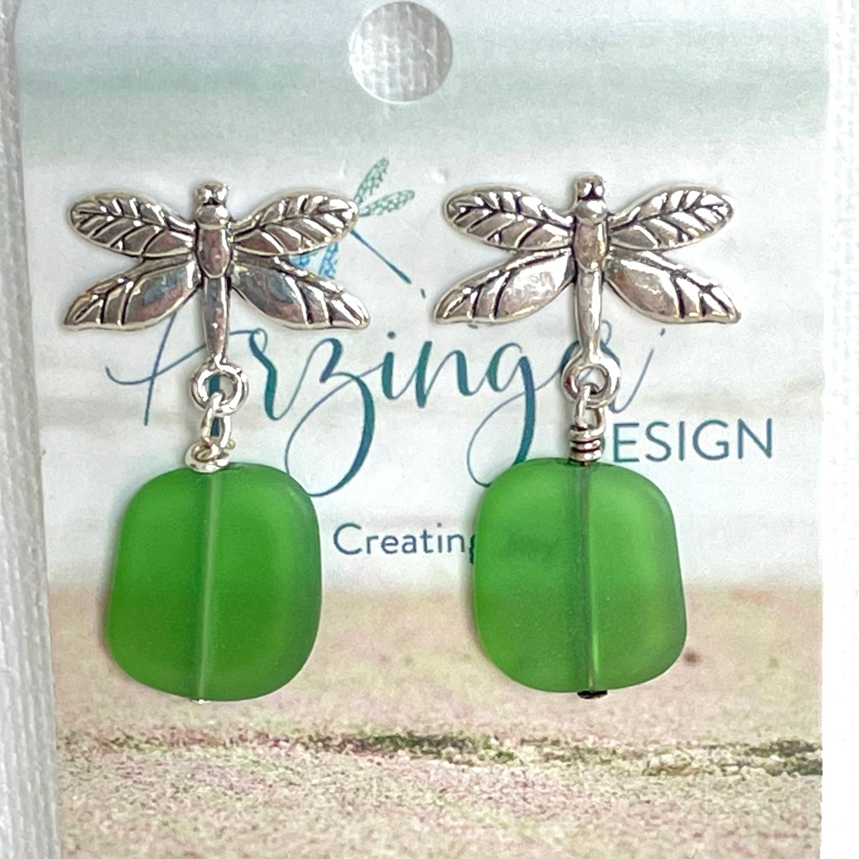 Come Fly With Me Sea Glass Dragonfly Earrings
