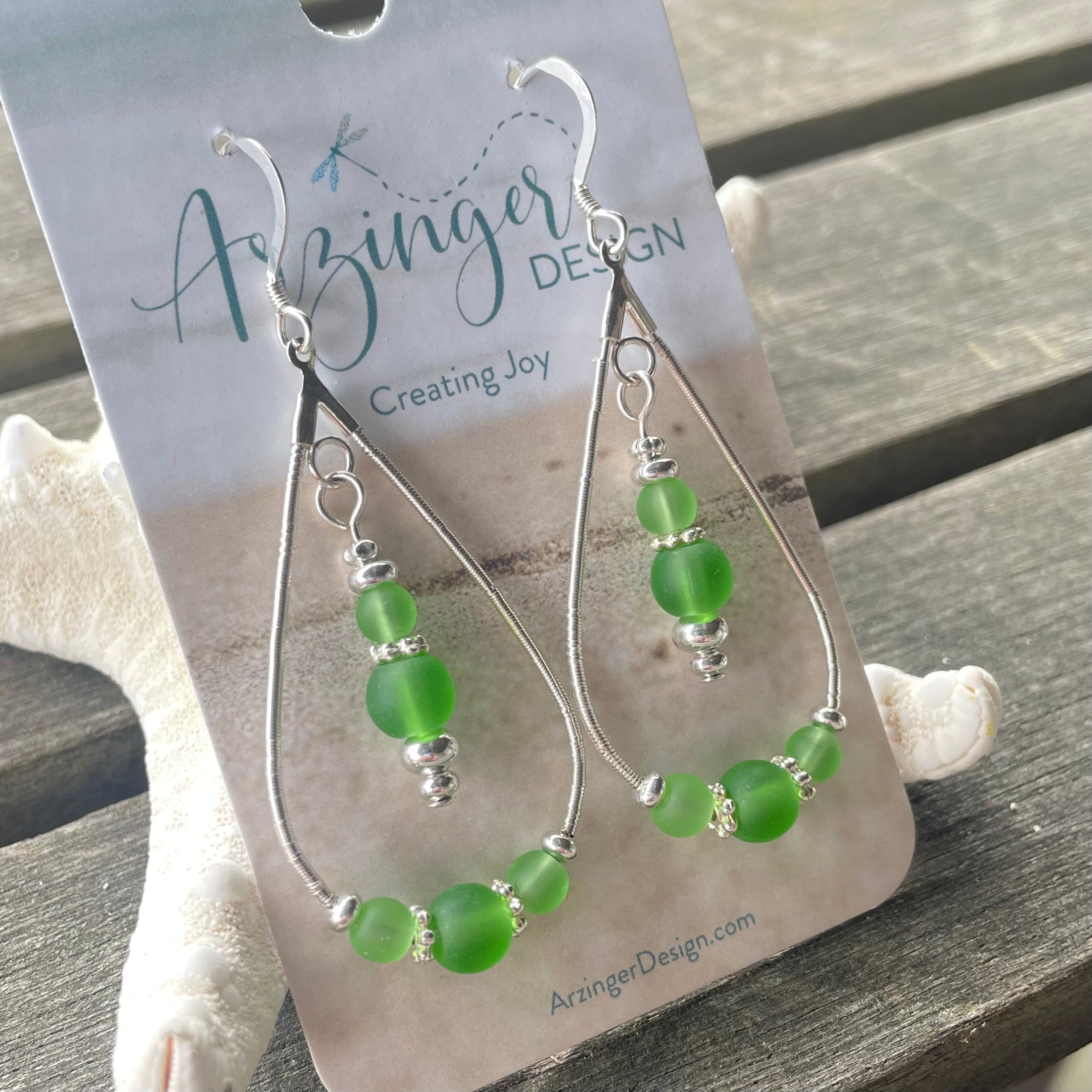 Green Cultured Sea Glass Dangle Earrings