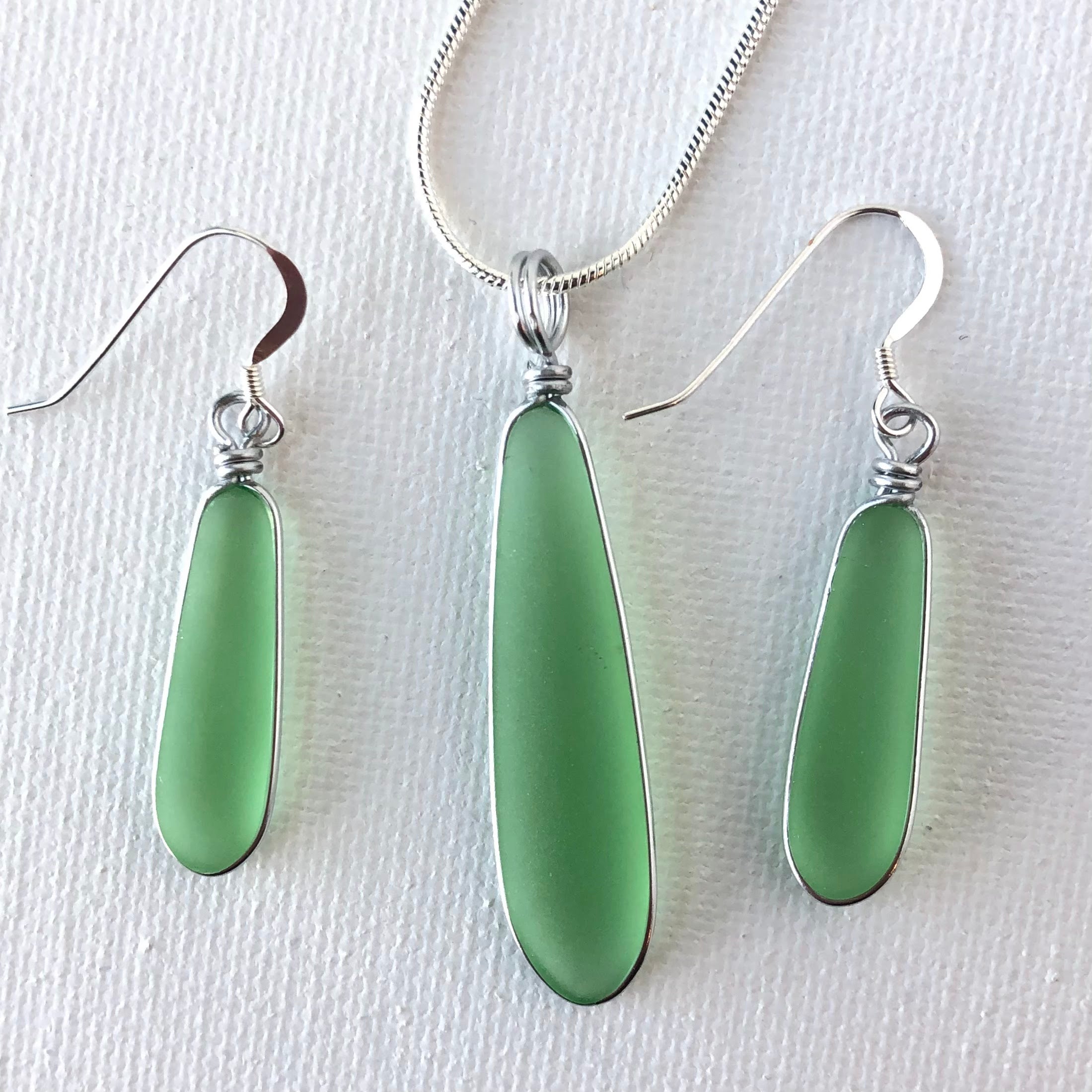 HEALING Light Green Long Skinny Sea Glass Necklace