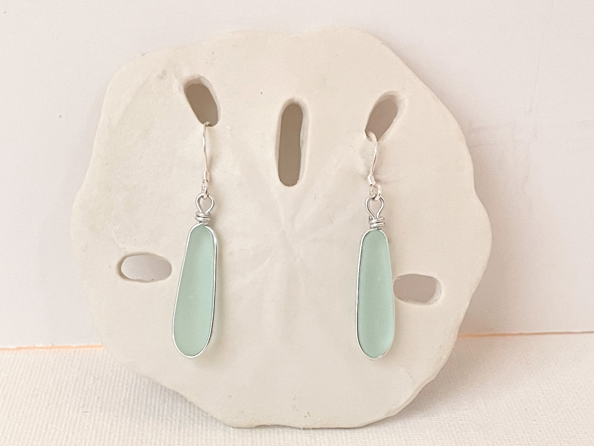 SERENITY Light Seafoam Short Skinny Sea Glass Earrings