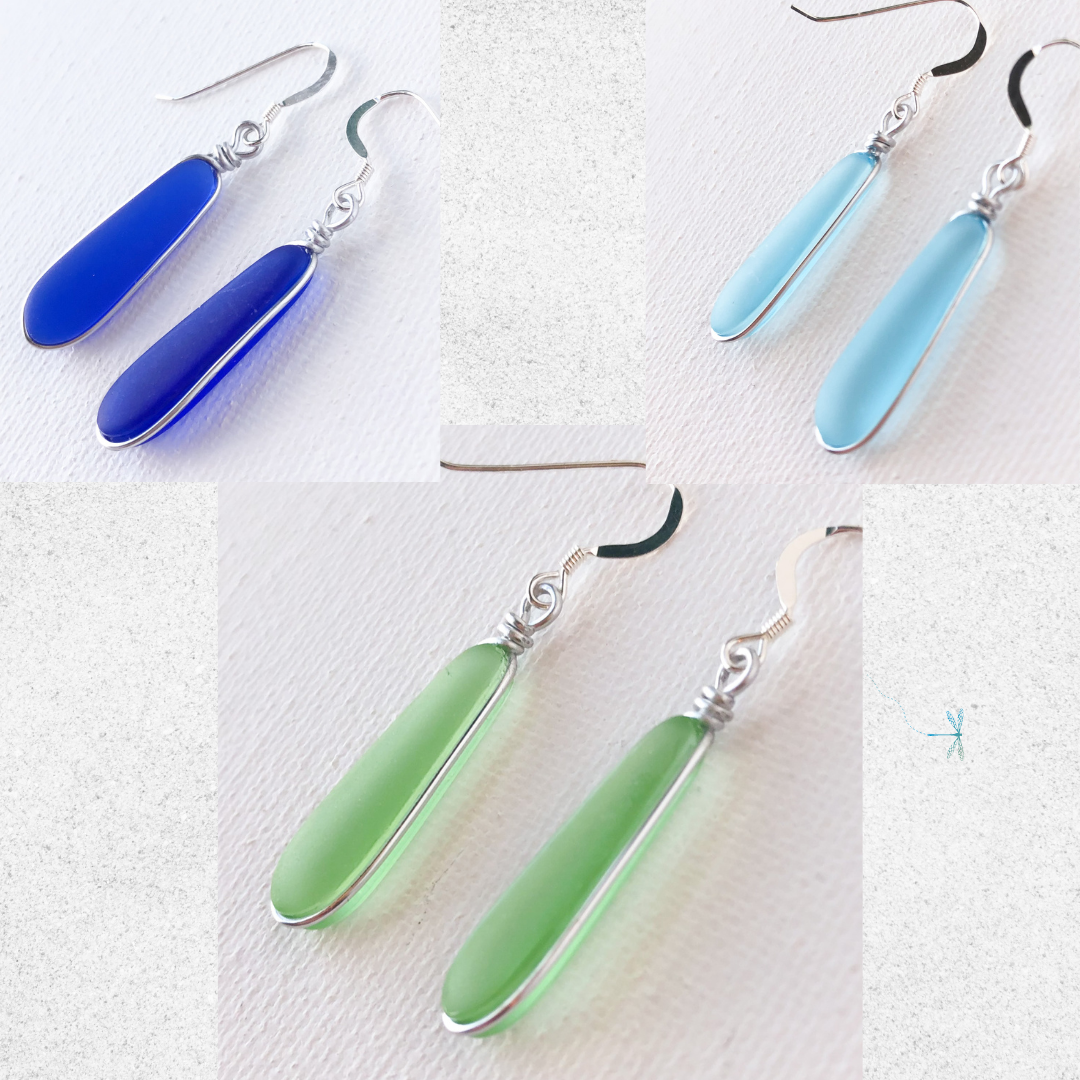 CALM Light Turquoise Short Skinny Sea Glass Earrings