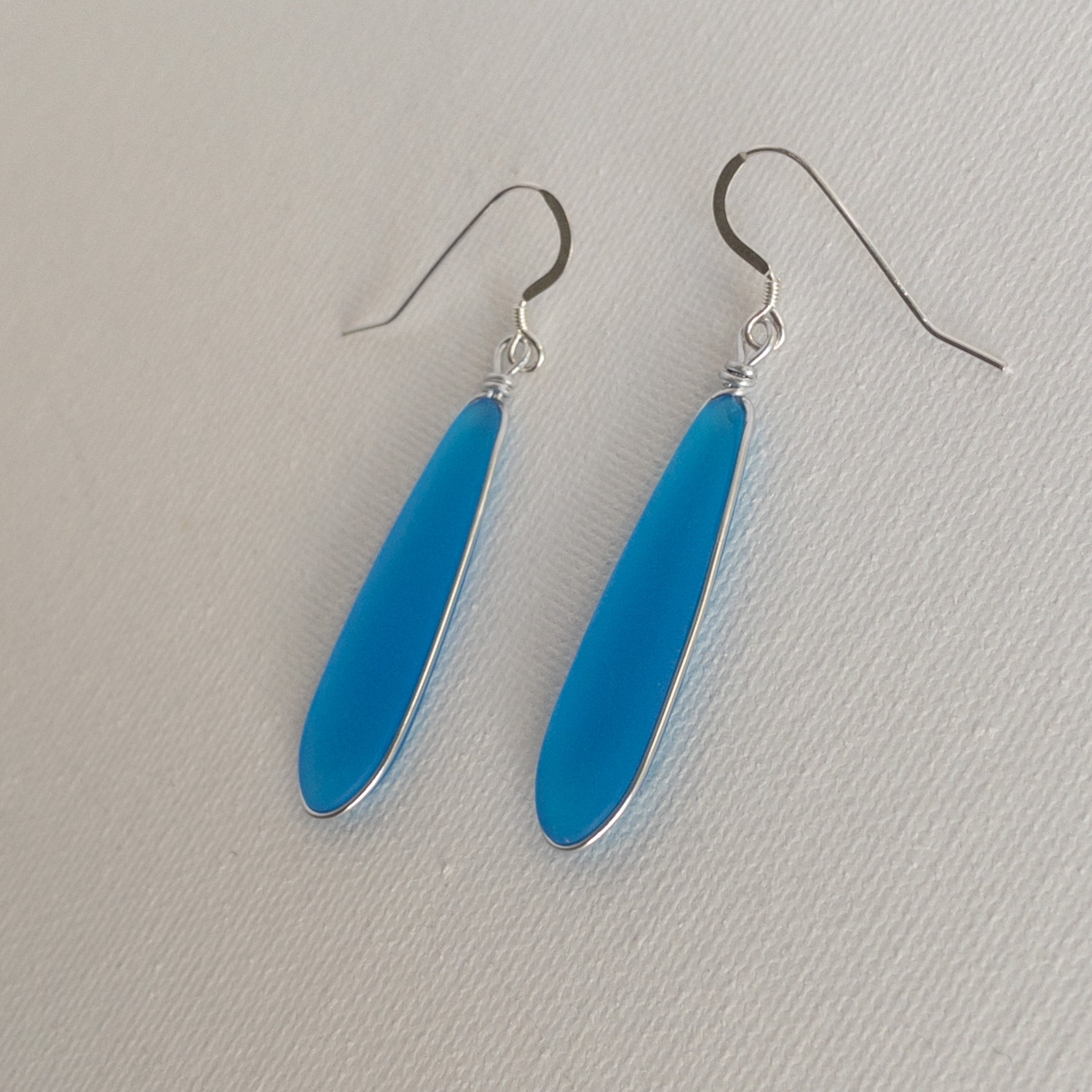 FRIENDSHIP Azure Blue Short Skinny Sea Glass Earrings