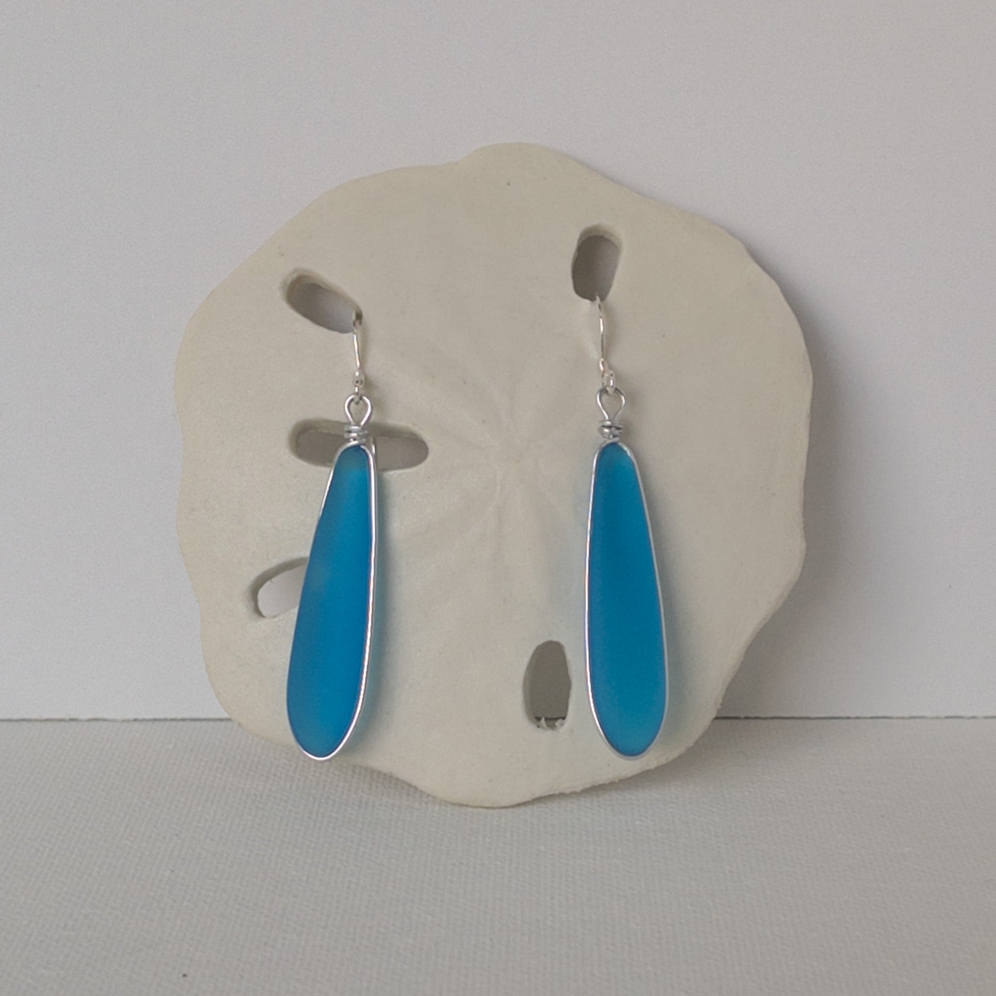 FRIENDSHIP Azure Blue Short Skinny Sea Glass Earrings
