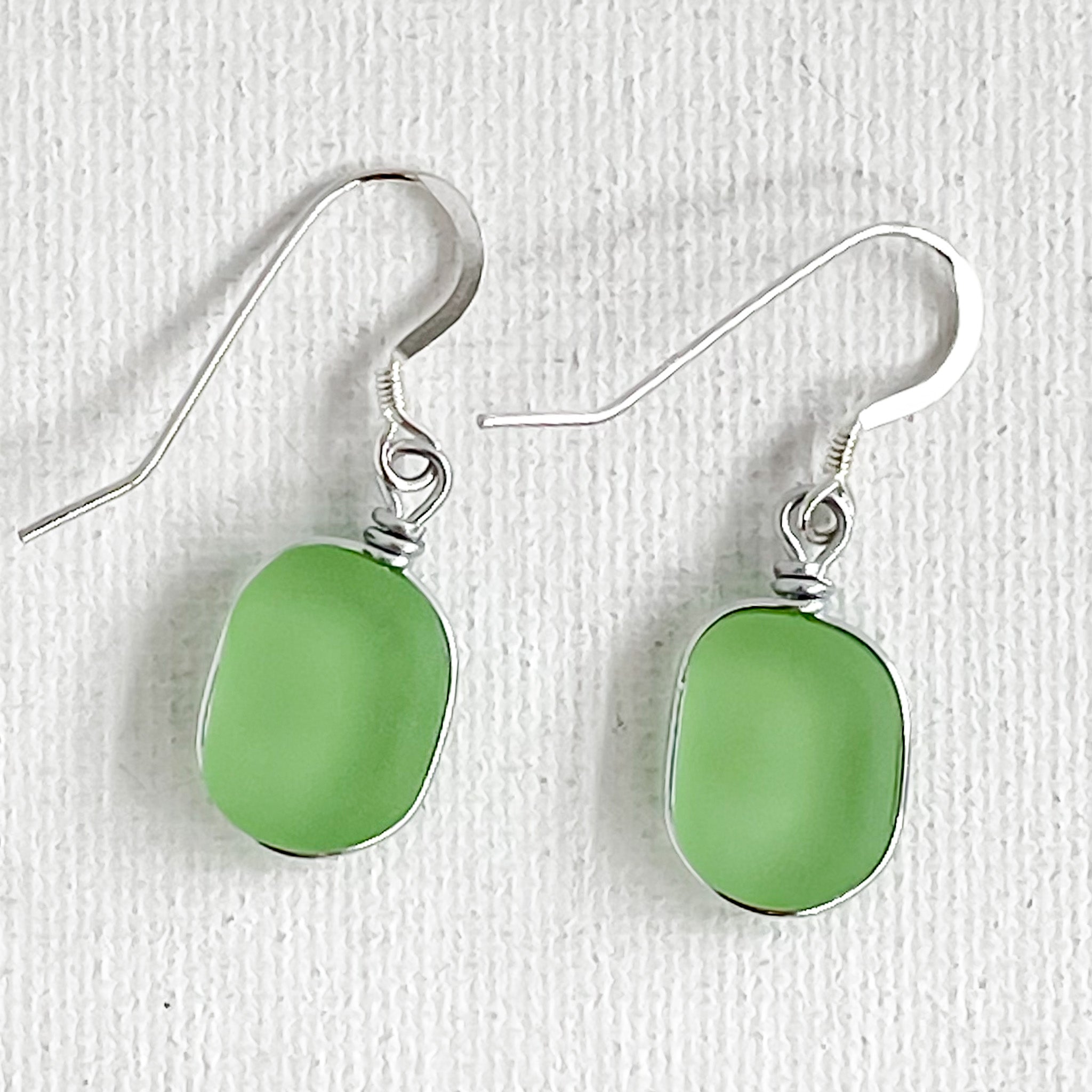 HEALING Light Green Small Square Sea Glass Earrings