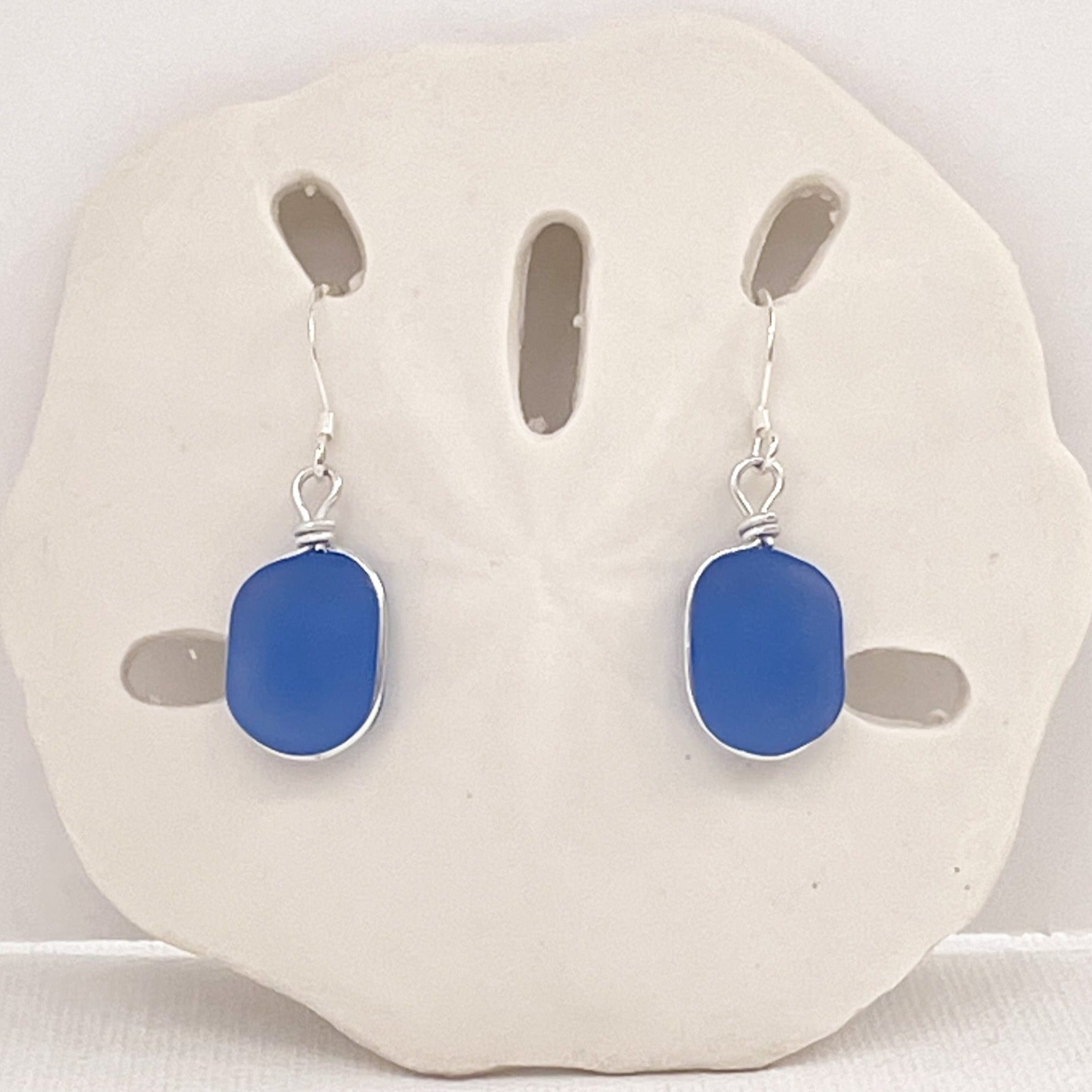 FRIENDSHIP Azure Blue Small Square Sea Glass Earrings