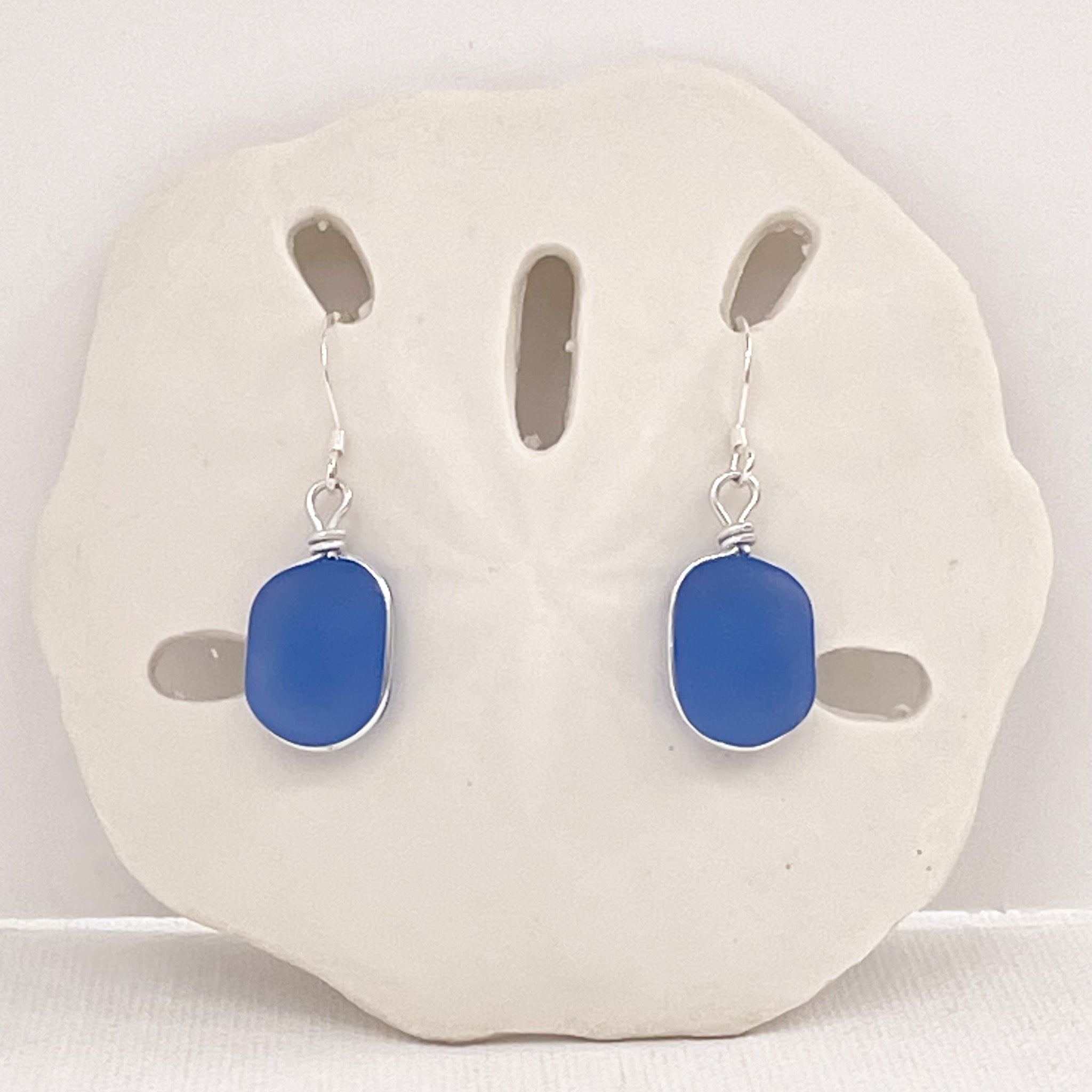 PEACE Light Sapphire Small Square Sea Glass Earrings