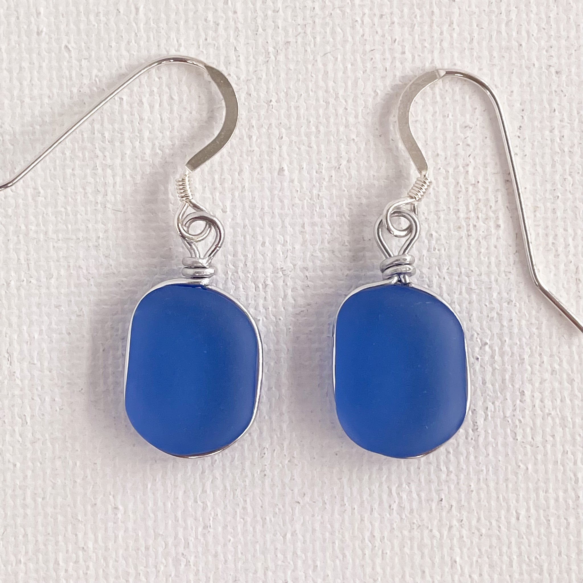 FRIENDSHIP Azure Blue Small Square Sea Glass Earrings