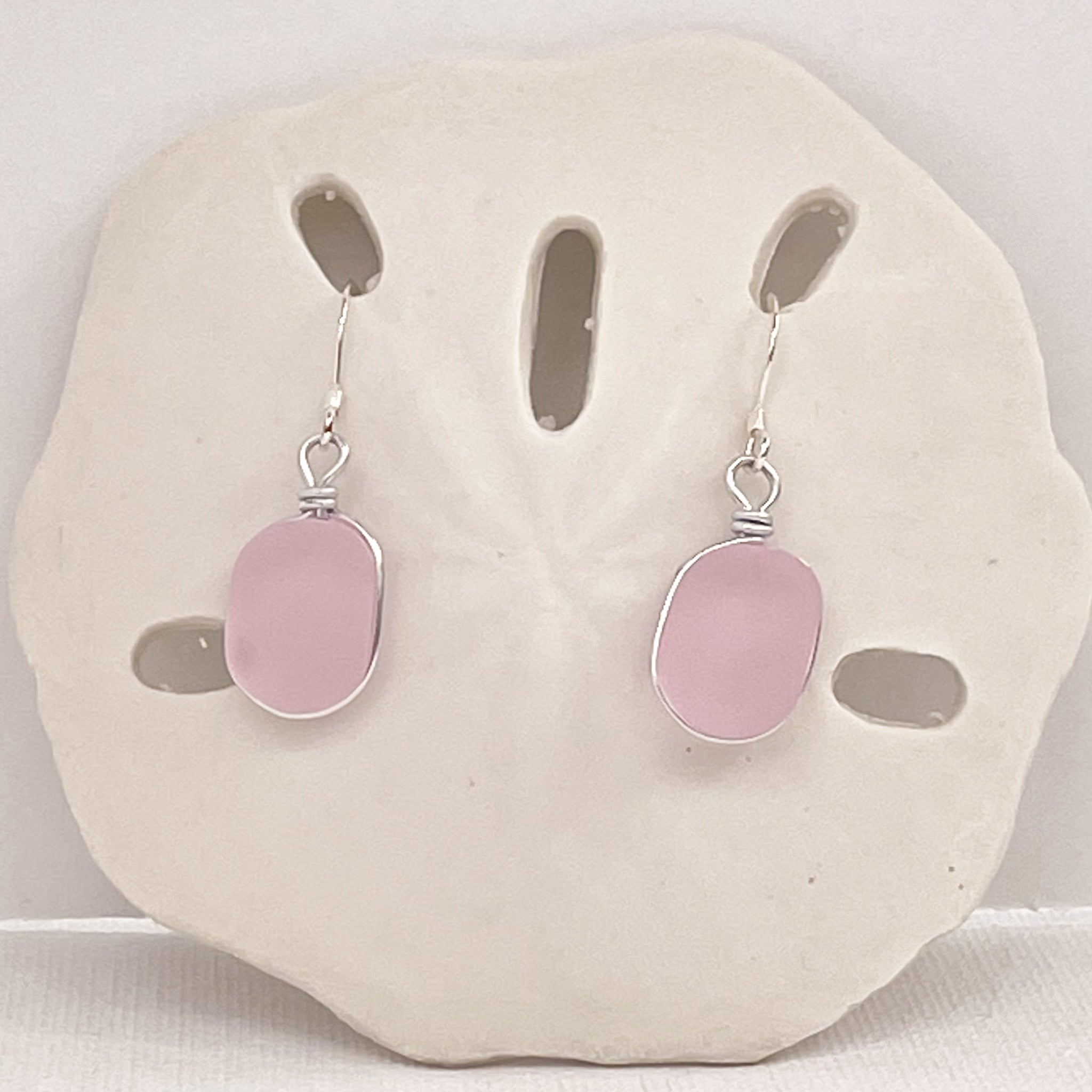 LOVE Pink Sea Glass Short Square Earrings