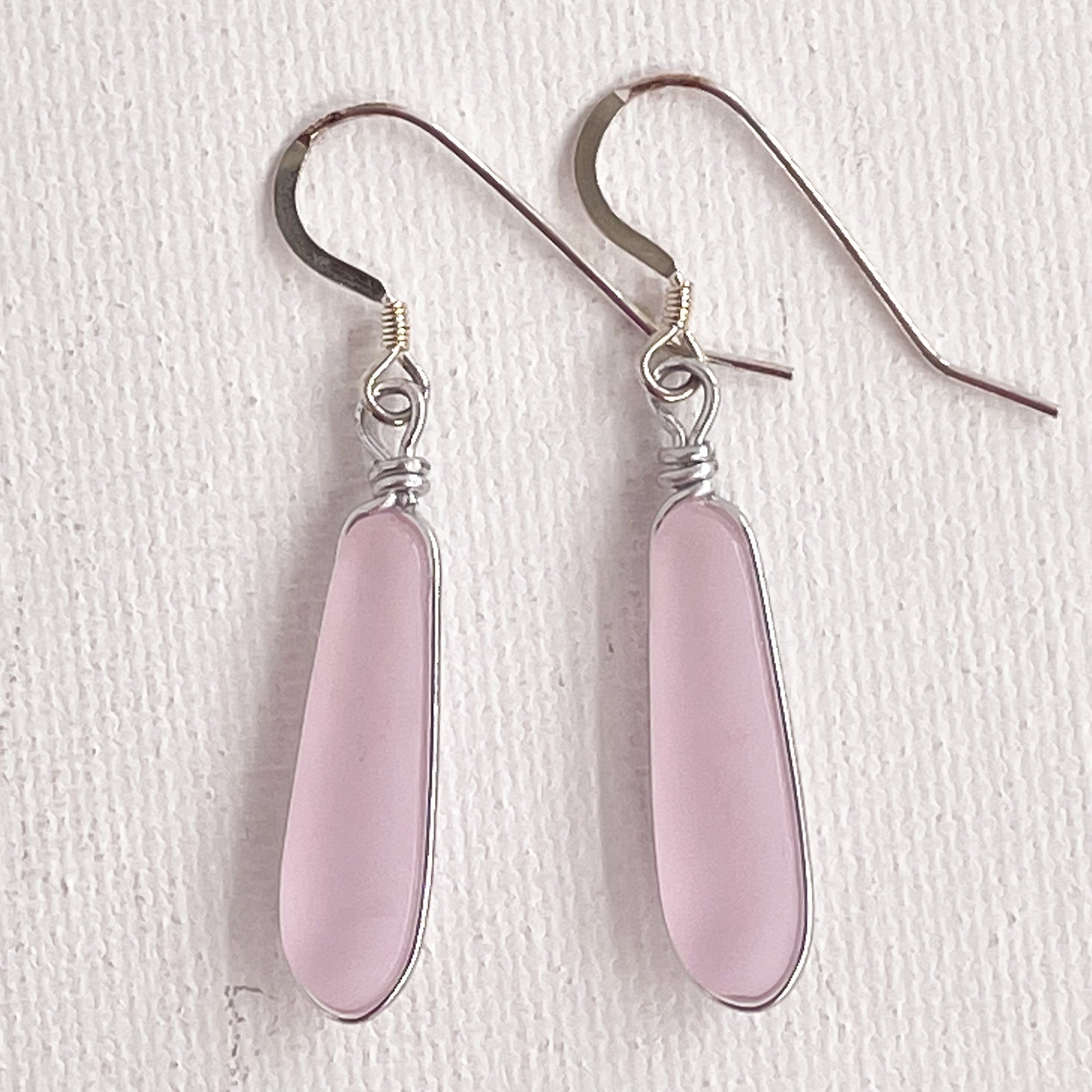 LOVE Pink Short Skinny Sea Glass Earrings