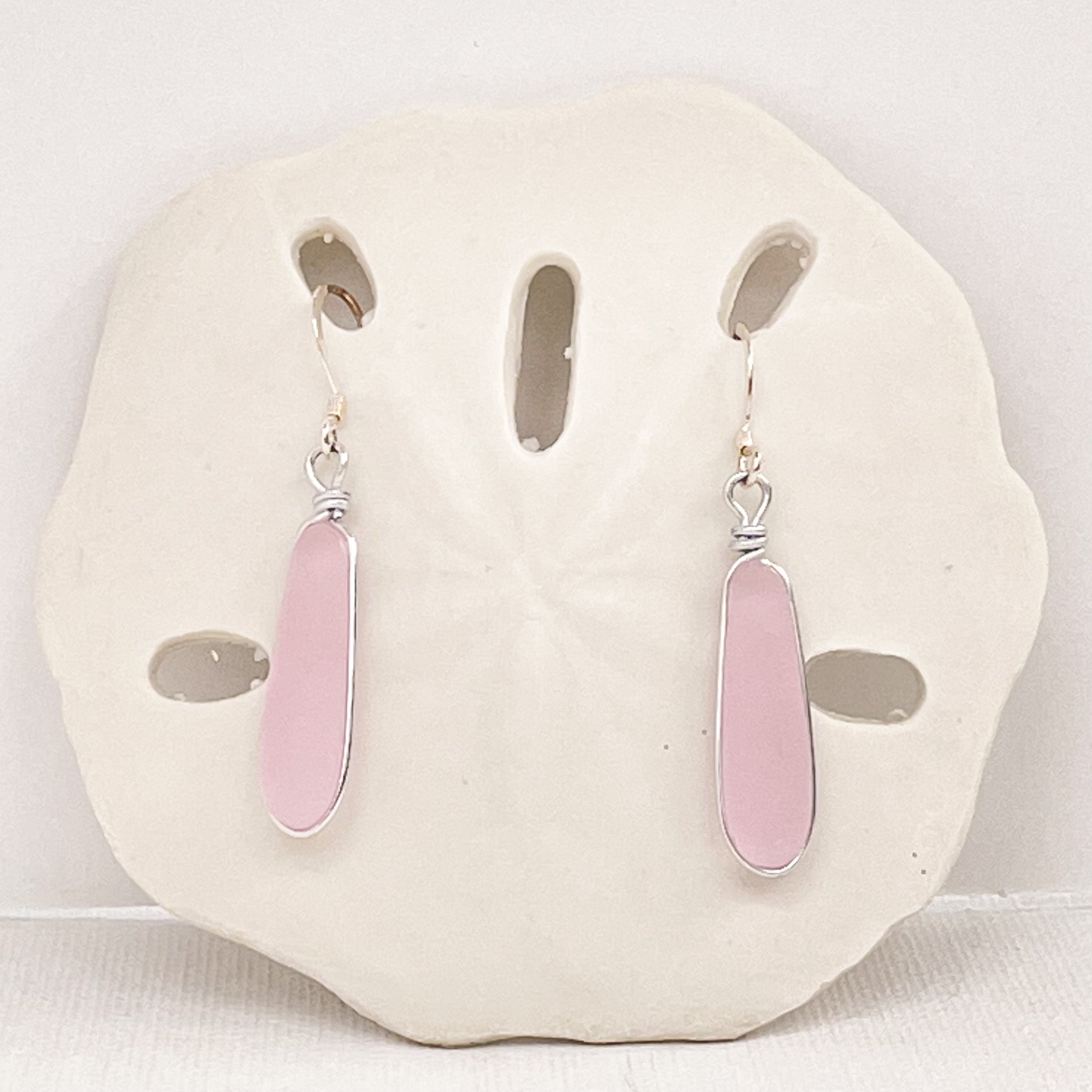 LOVE Pink Short Skinny Sea Glass Earrings