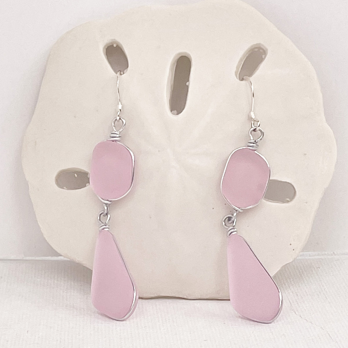 LOVE Pink Double Sea Glass Earrings