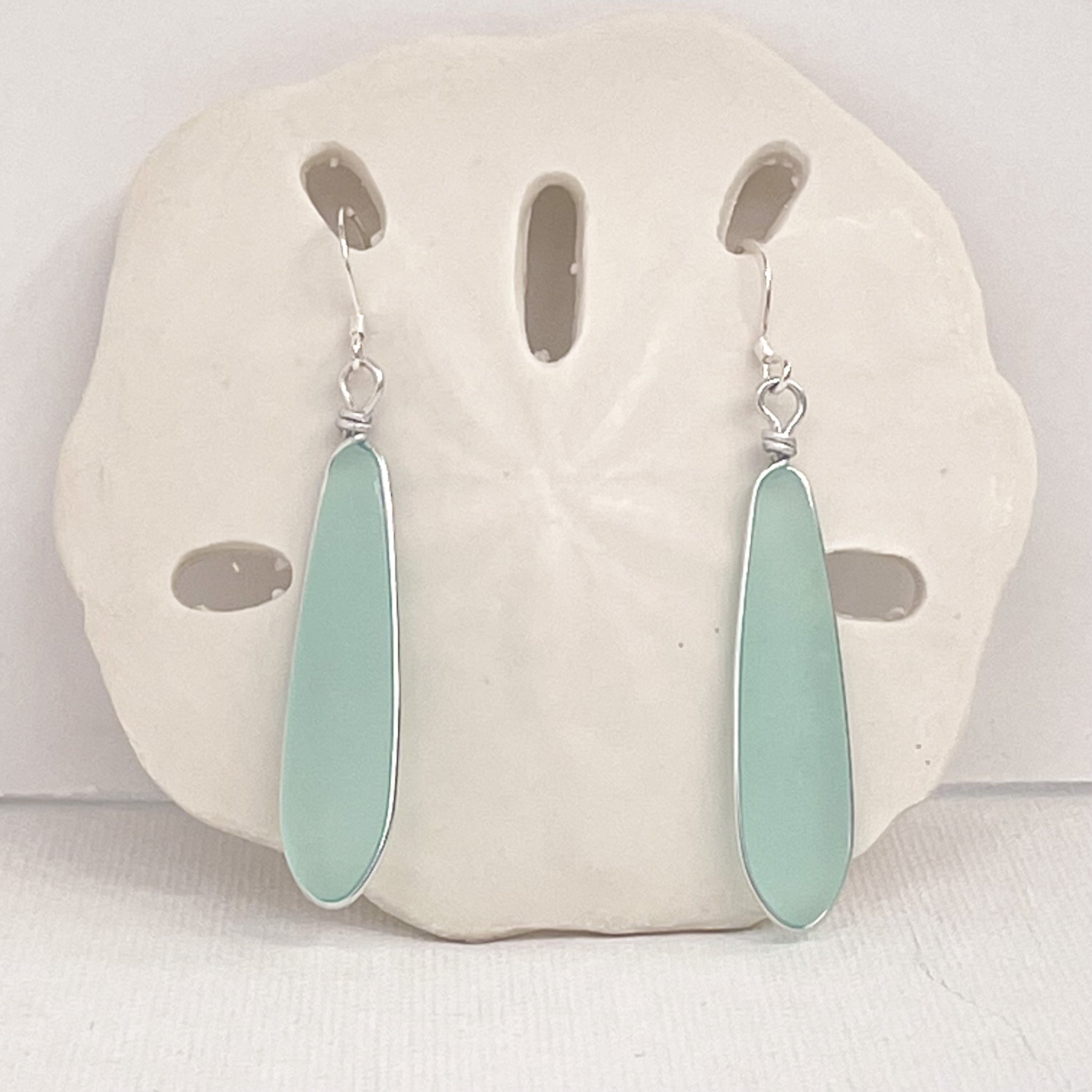 SERENITY Light Seafoam Long Skinny Sea Glass Earrings