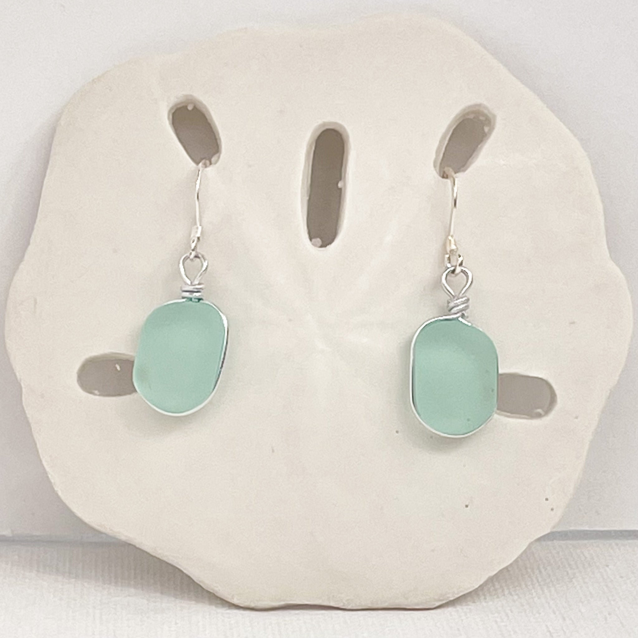 SERENITY Light Seafoam Small Square Sea Glass Earrings