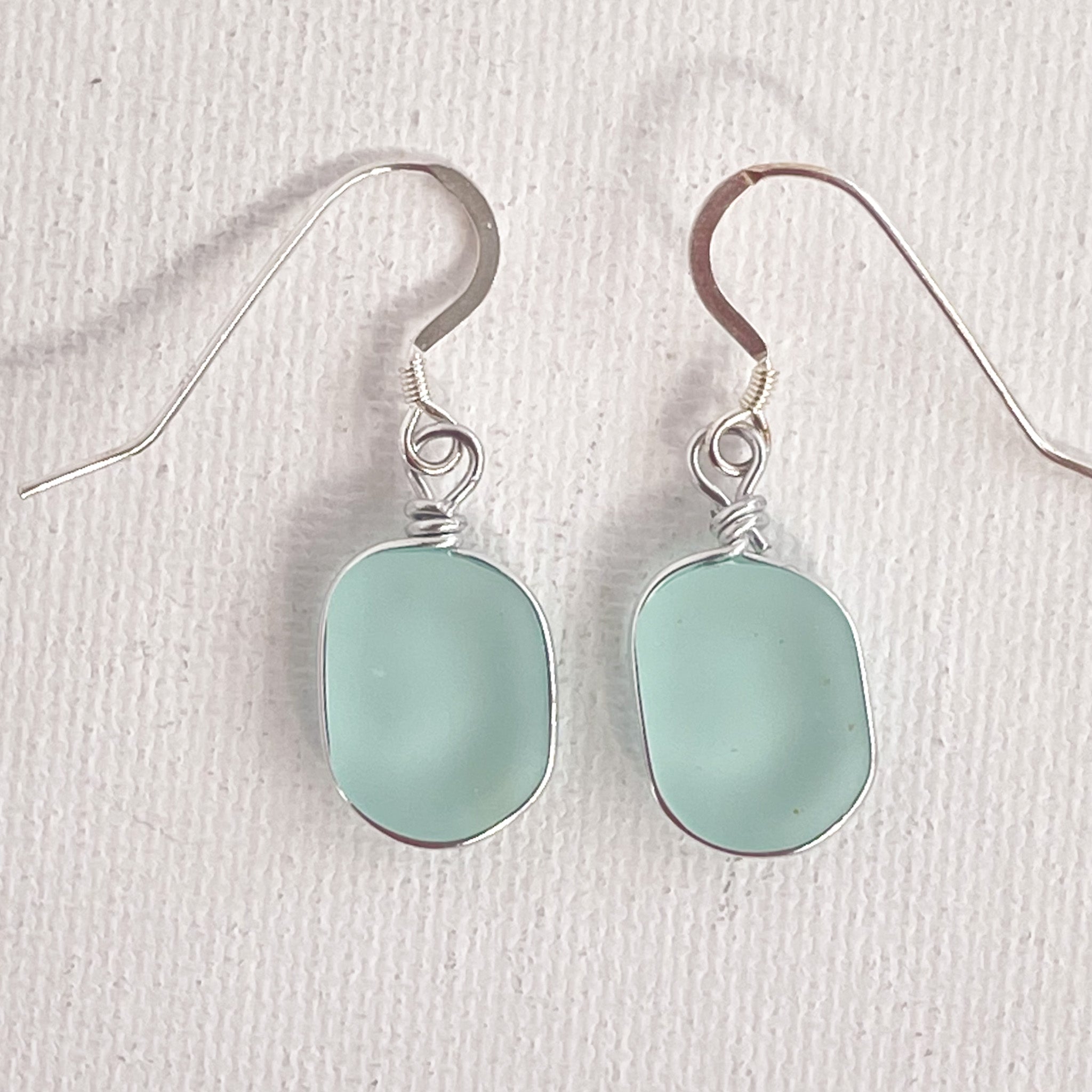 SERENITY Light Seafoam Small Square Sea Glass Earrings