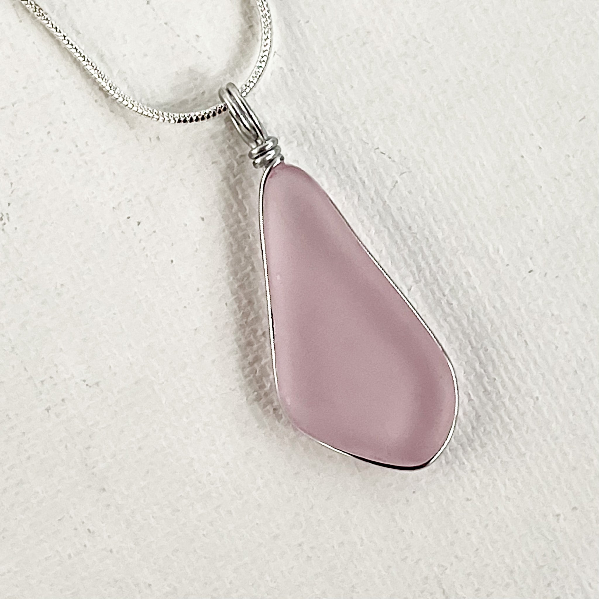 LOVE Pink Trapezoid Sea Glass Necklace