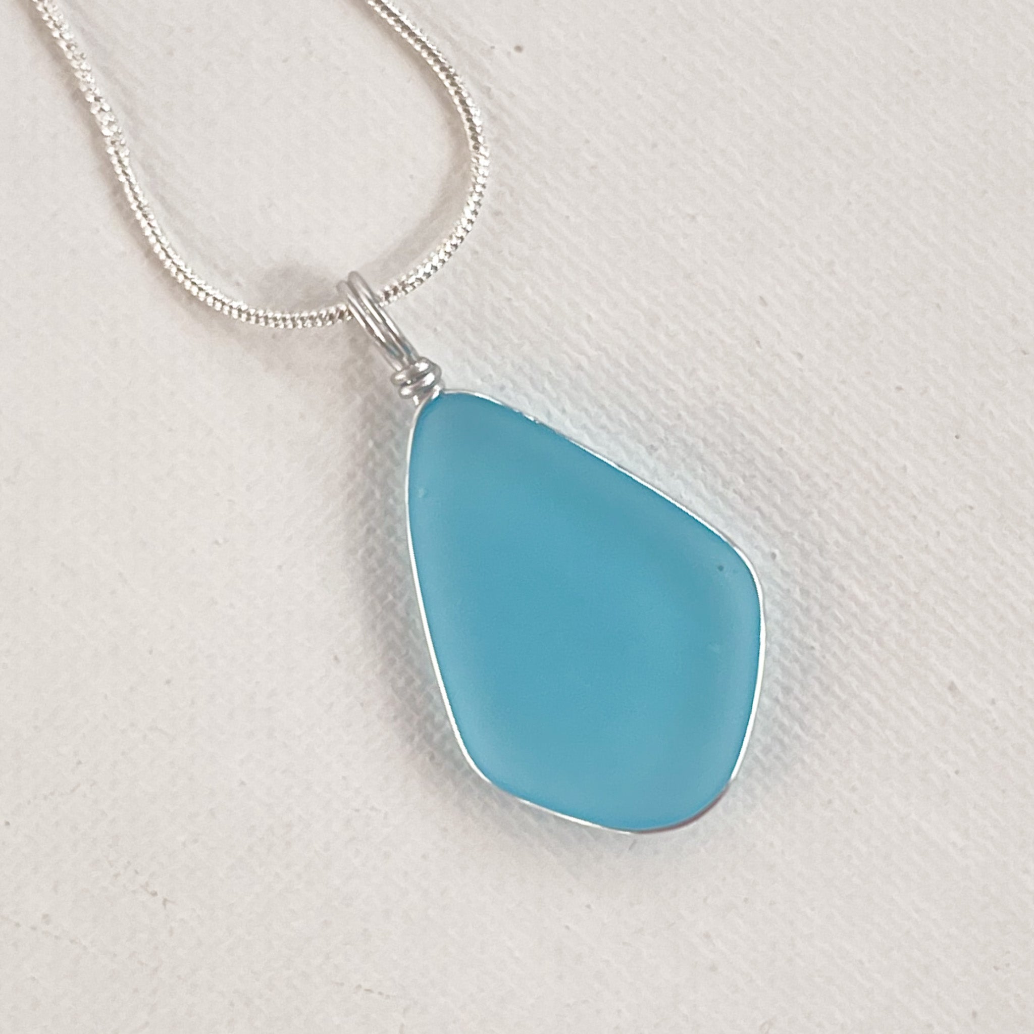 CALM Light Turquoise Large Trapezoid Sea Glass Necklace