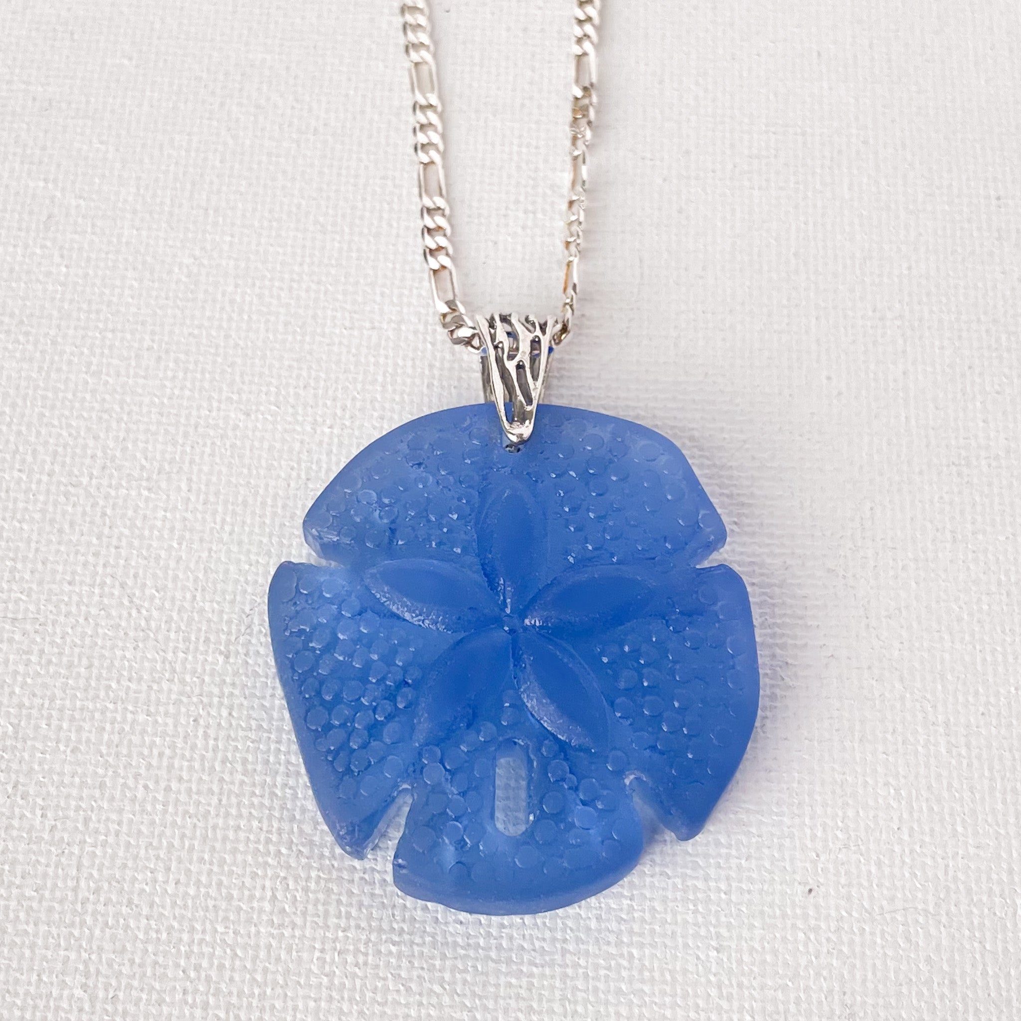 Sand Treasure Light Sapphire Sea Glass Sand Dollar Necklace