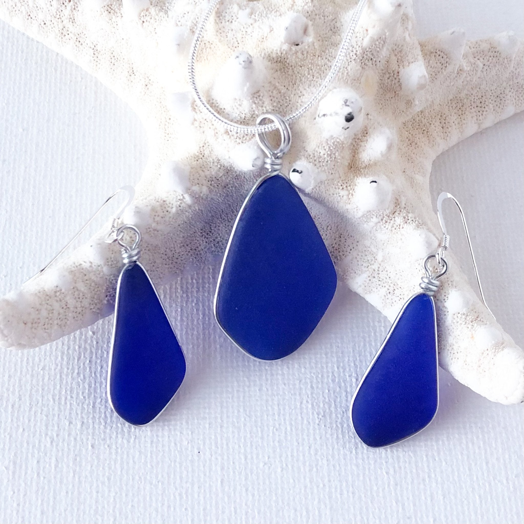 CONFIDENCE Royal Blue Trapezoid Sea Glass Earrings