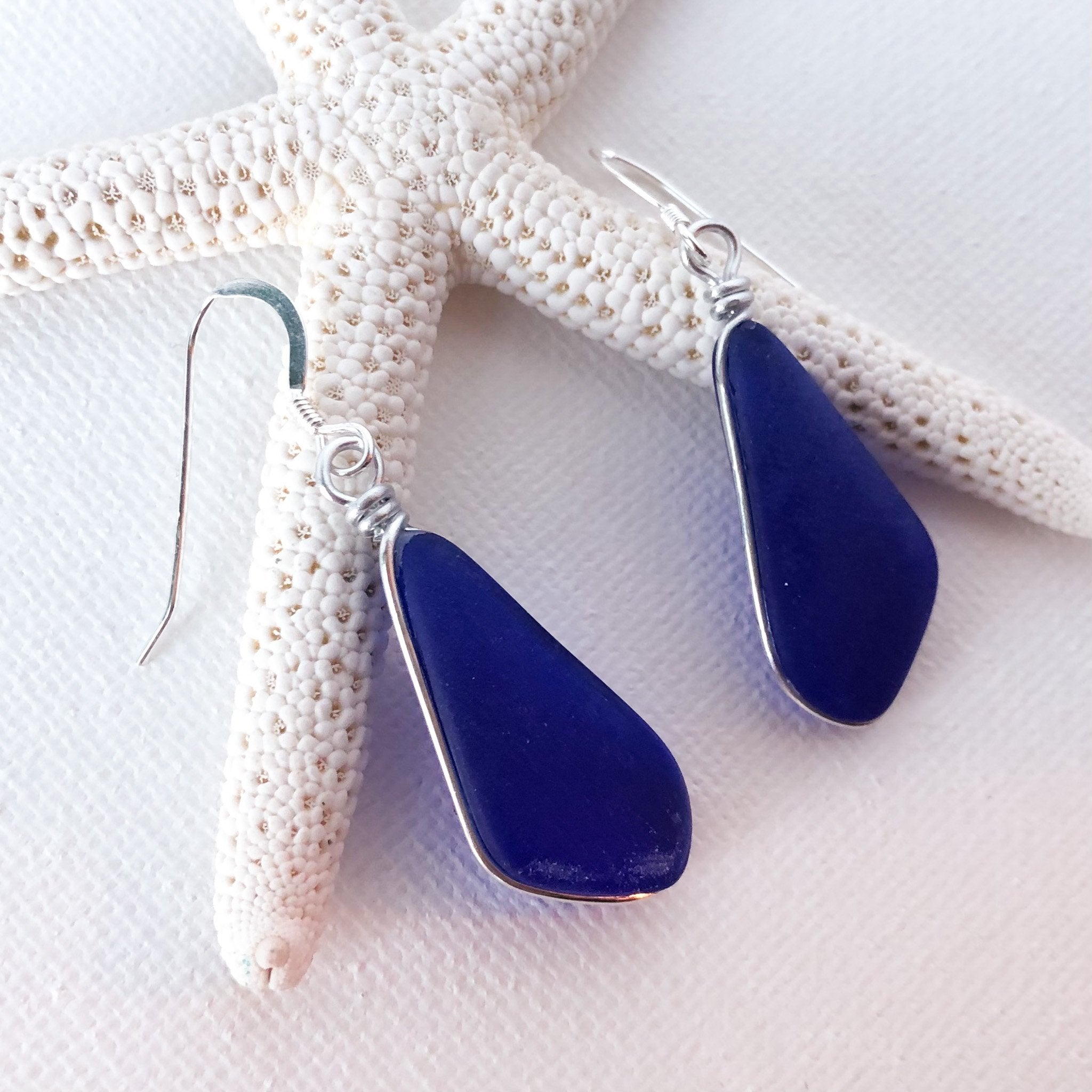 CONFIDENCE Royal Blue Trapezoid Sea Glass Earrings
