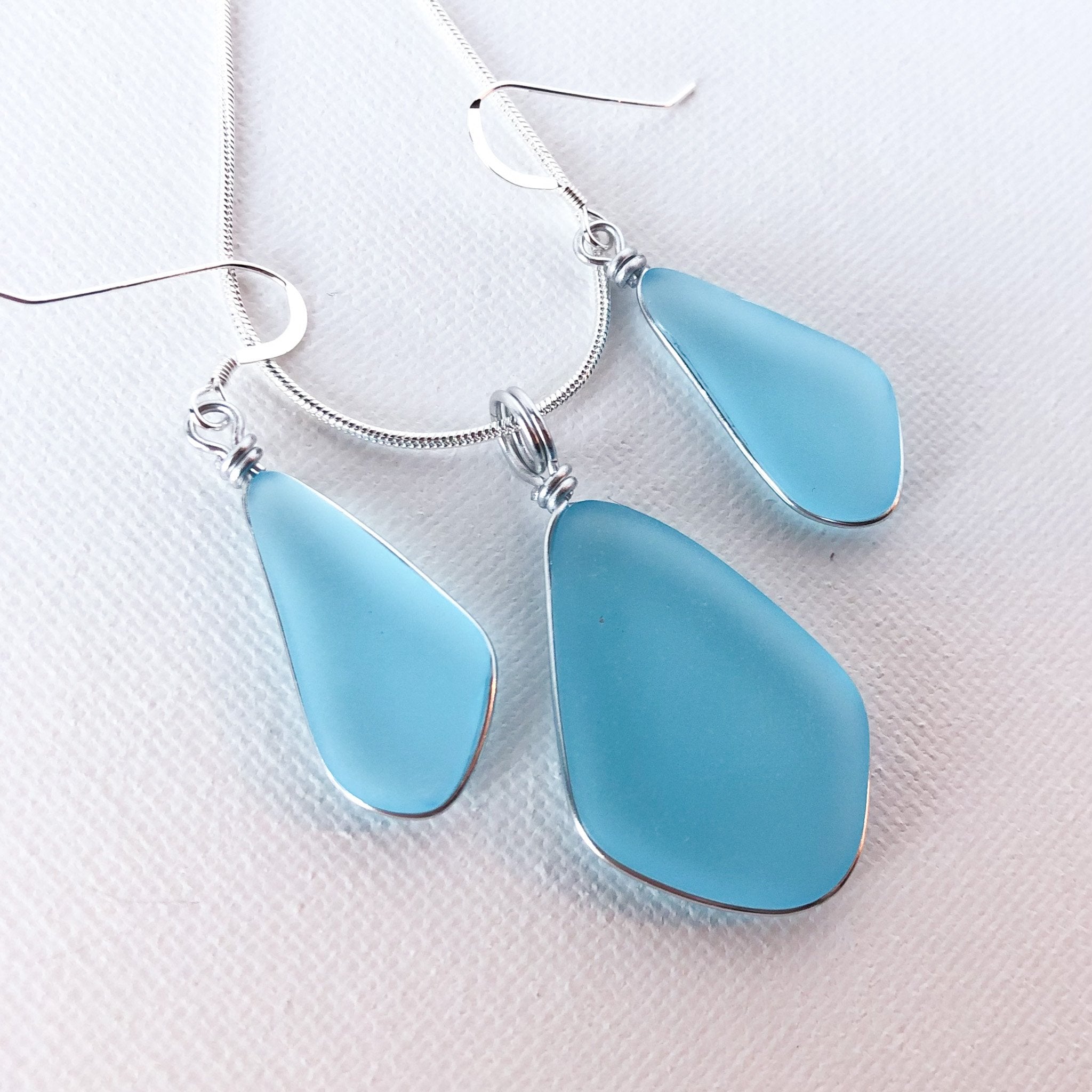CALM Light Turquoise Trapezoid Sea Glass Earrings