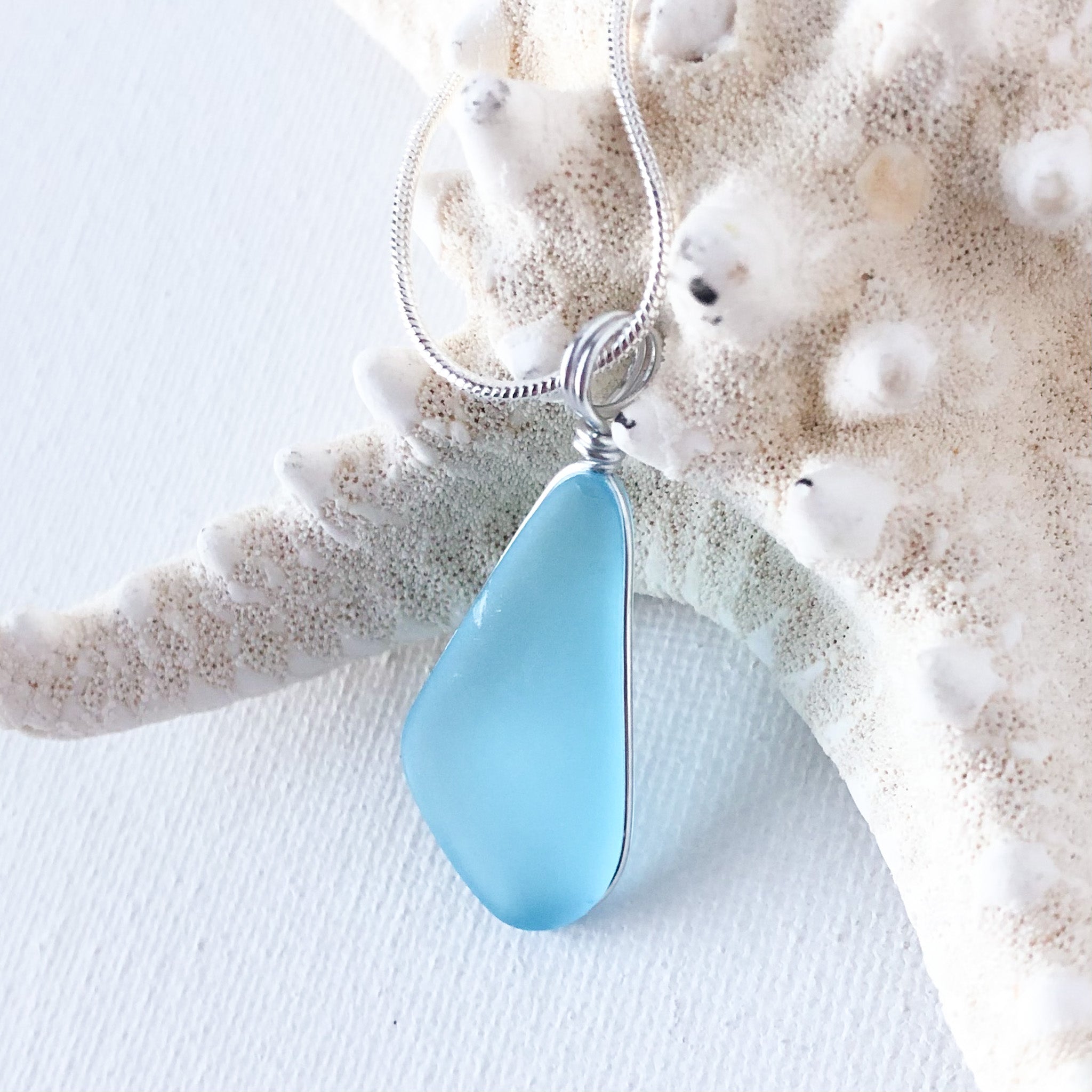 CALM Light Turquoise Trapezoid Sea Glass Necklace