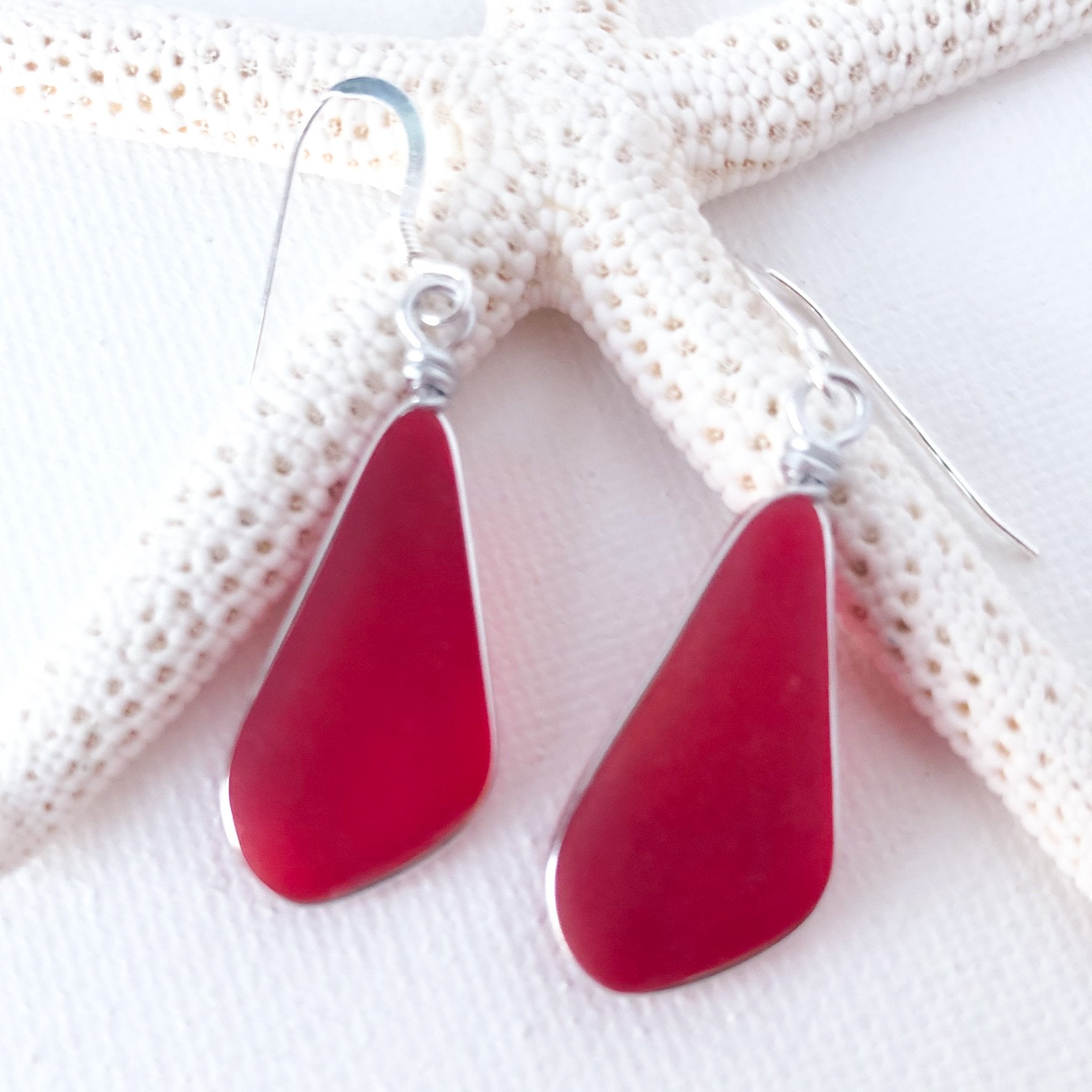 PASSION Red Trapezoid Sea Glass Earrings