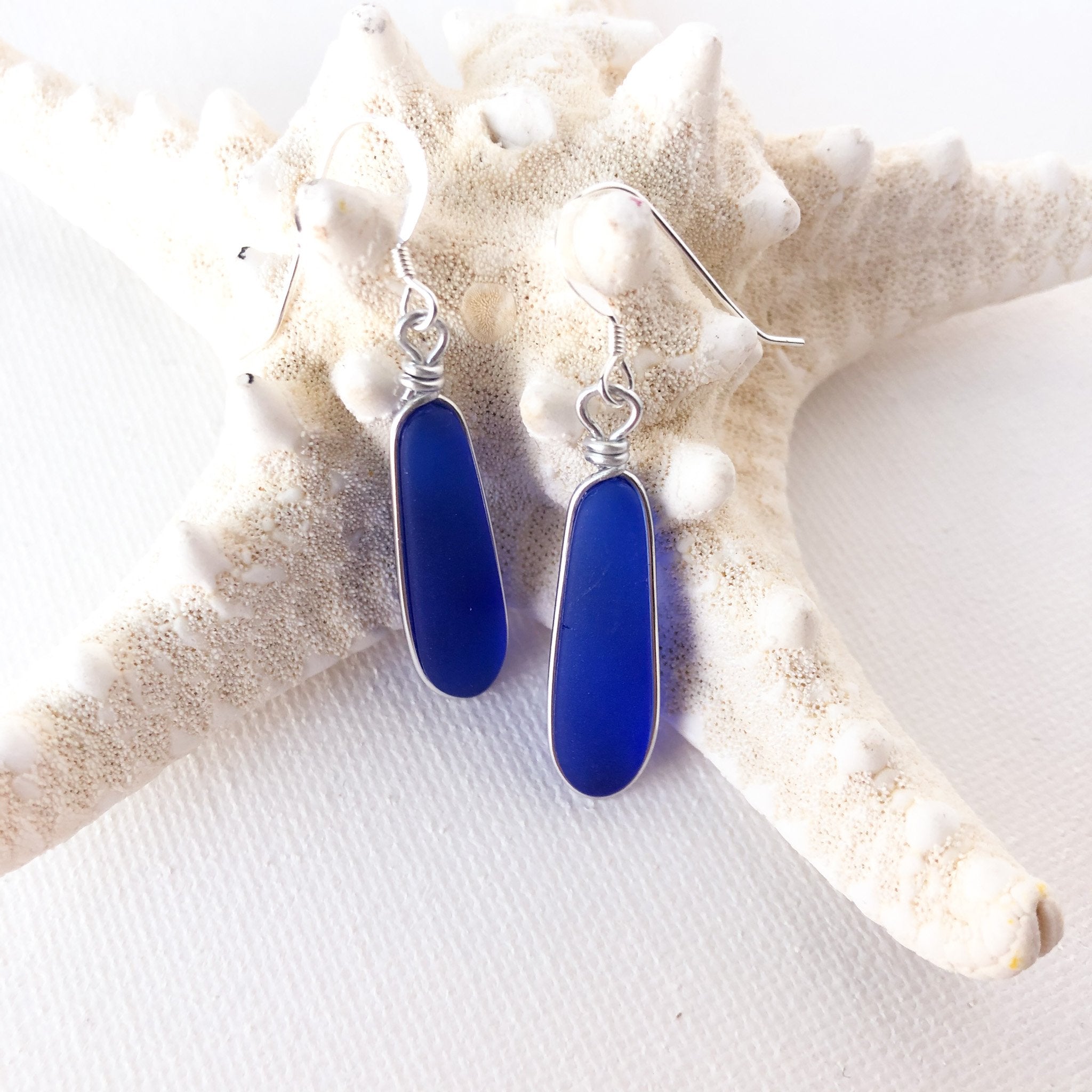 CONFIDENCE Royal Blue Short Skinny Sea Glass Earrings