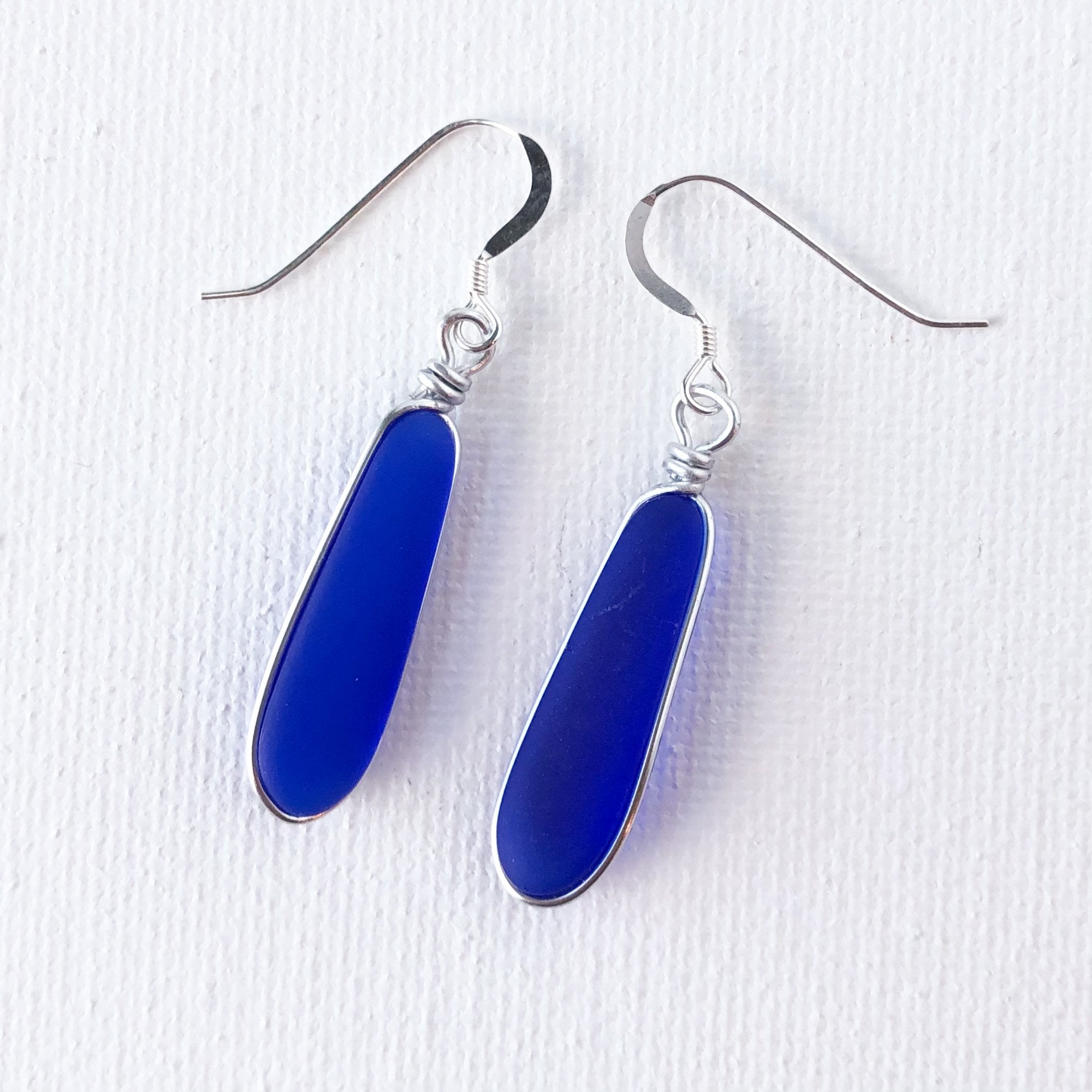 CONFIDENCE Royal Blue Short Skinny Sea Glass Earrings