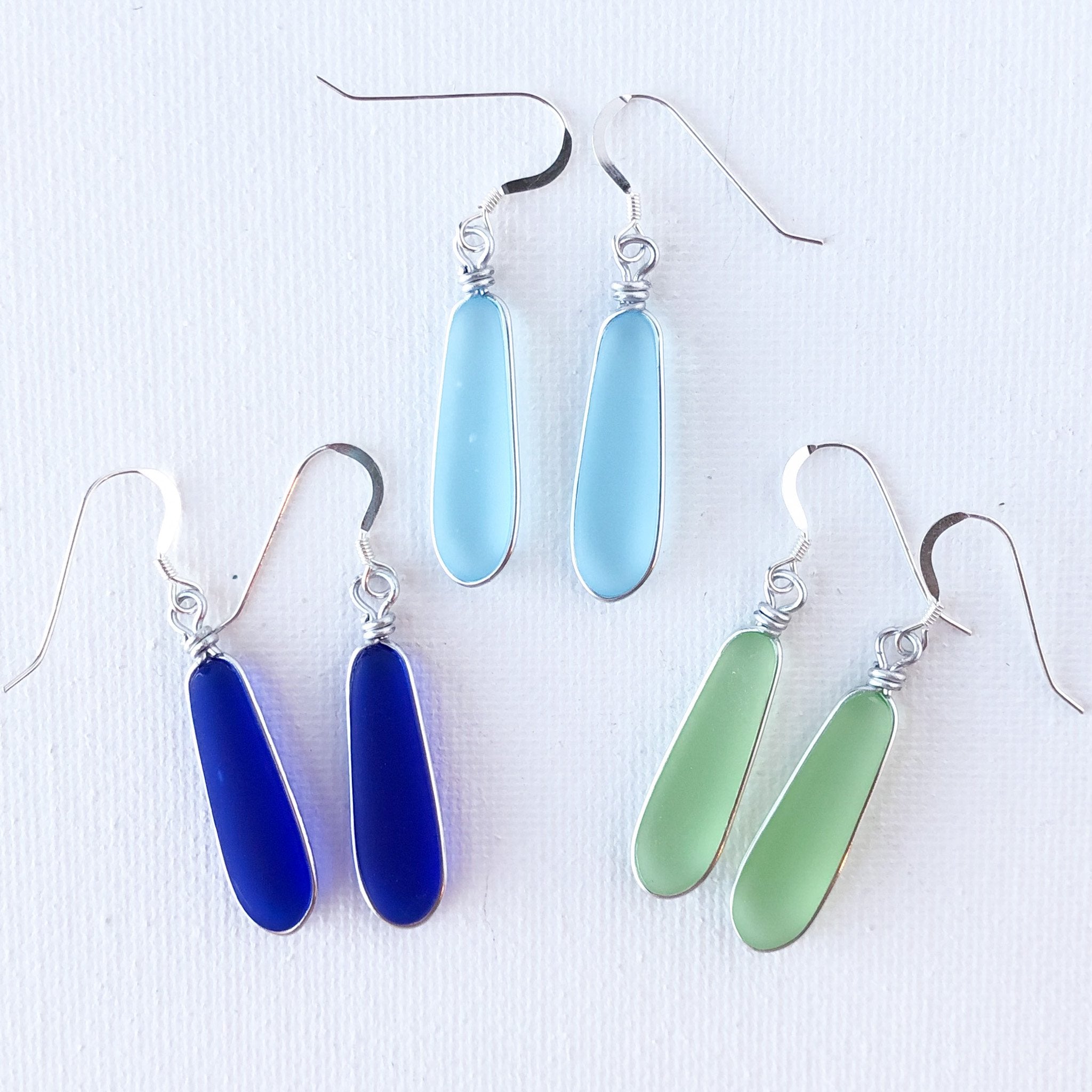 CALM Light Turquoise Short Skinny Sea Glass Earrings