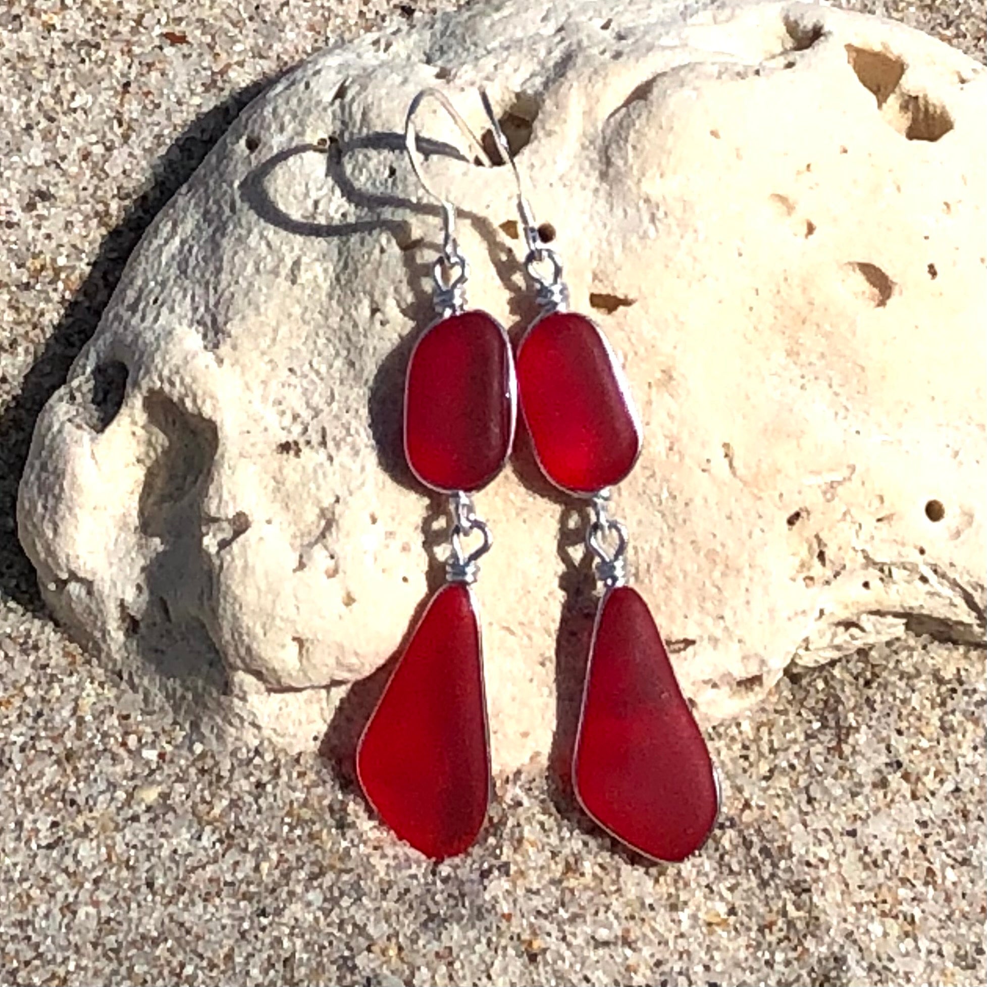 PASSION Red Double Sea Glass Earrings