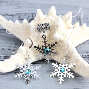 Turquoise Swarovski Silver Snowflake Necklace