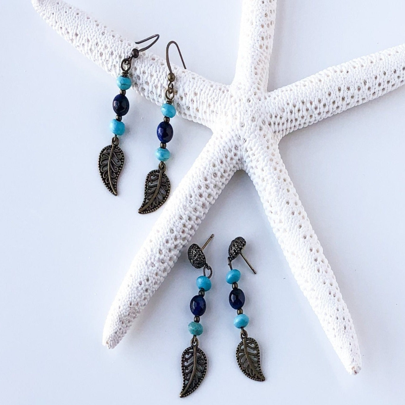 Boho Bronze and Turquoise Leaf Earrings