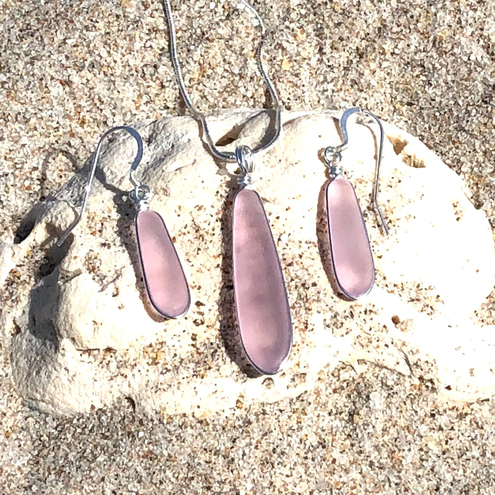 LOVE Pink Short Skinny Sea Glass Earrings