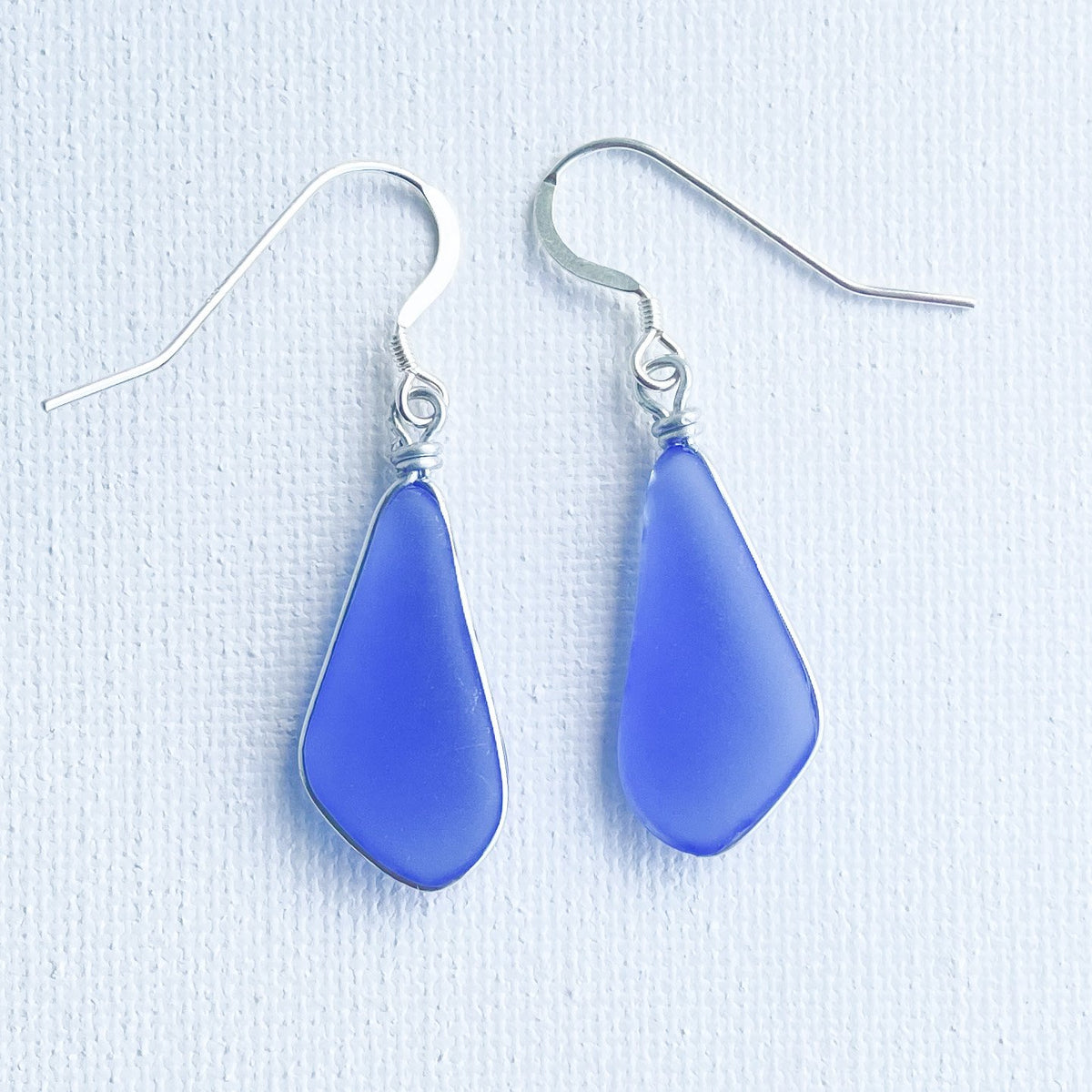 PEACE Light Sapphire Trapezoid Sea Glass Earrings