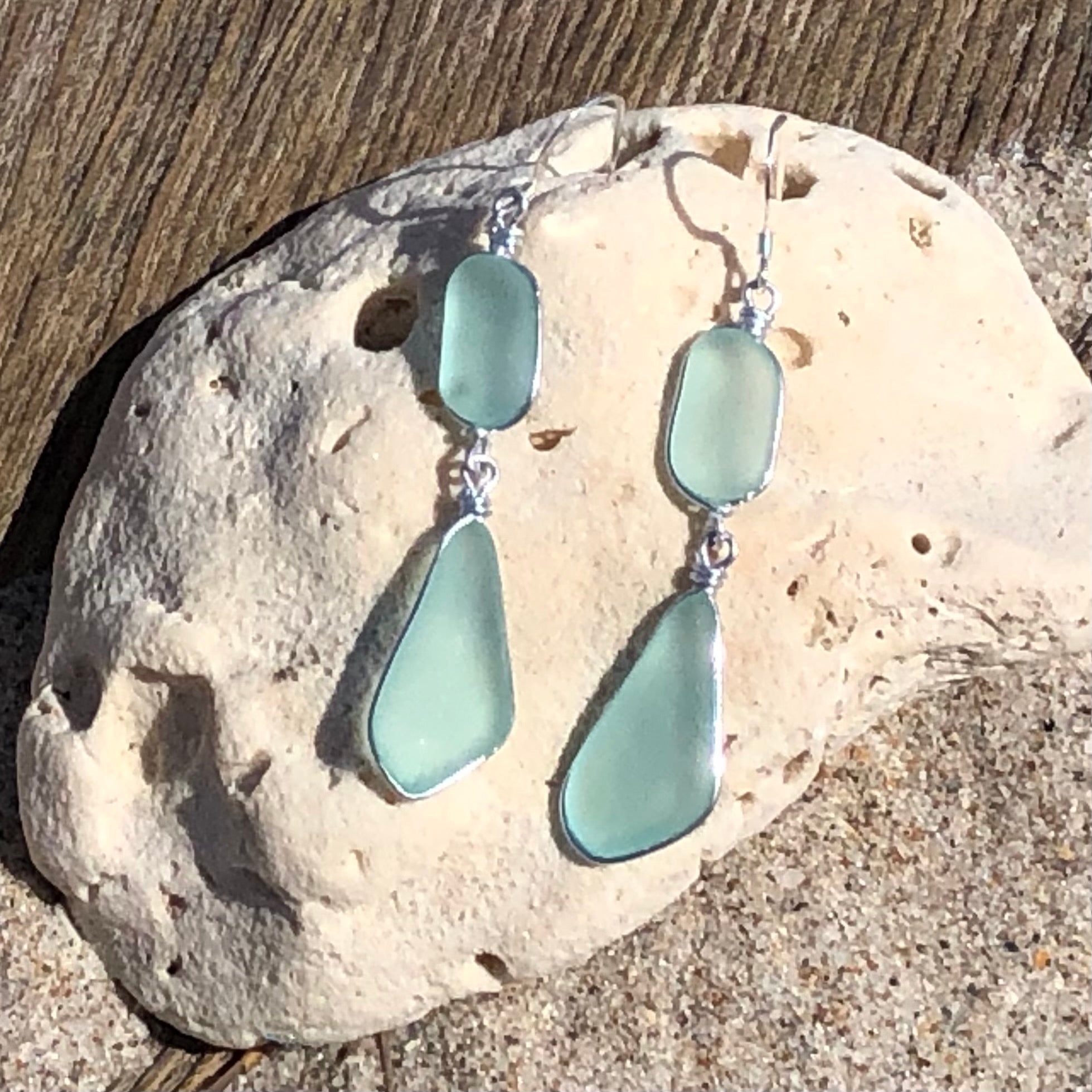 SERENITY Light Seafoam Double Sea Glass Earrings