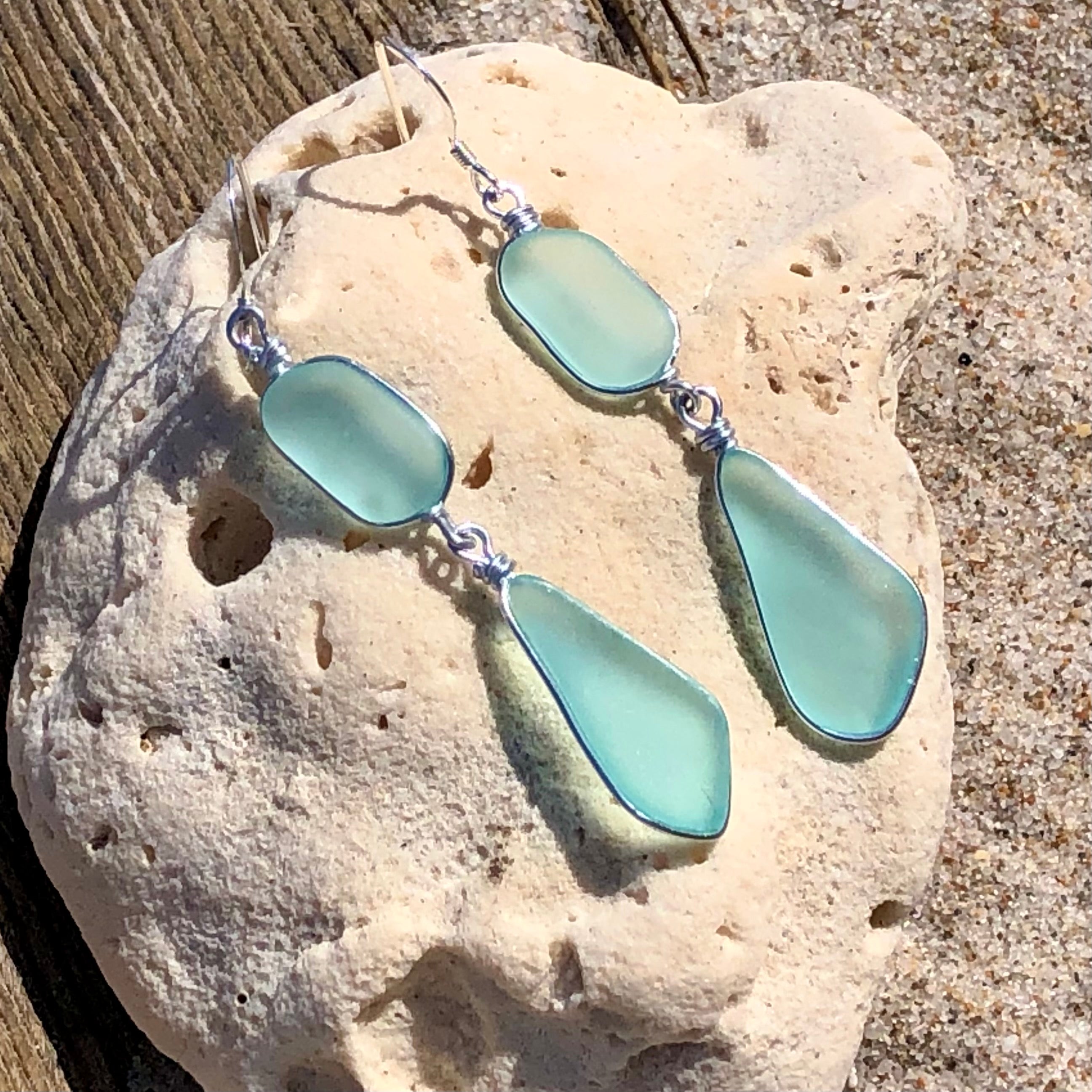 SERENITY Light Seafoam Double Sea Glass Earrings