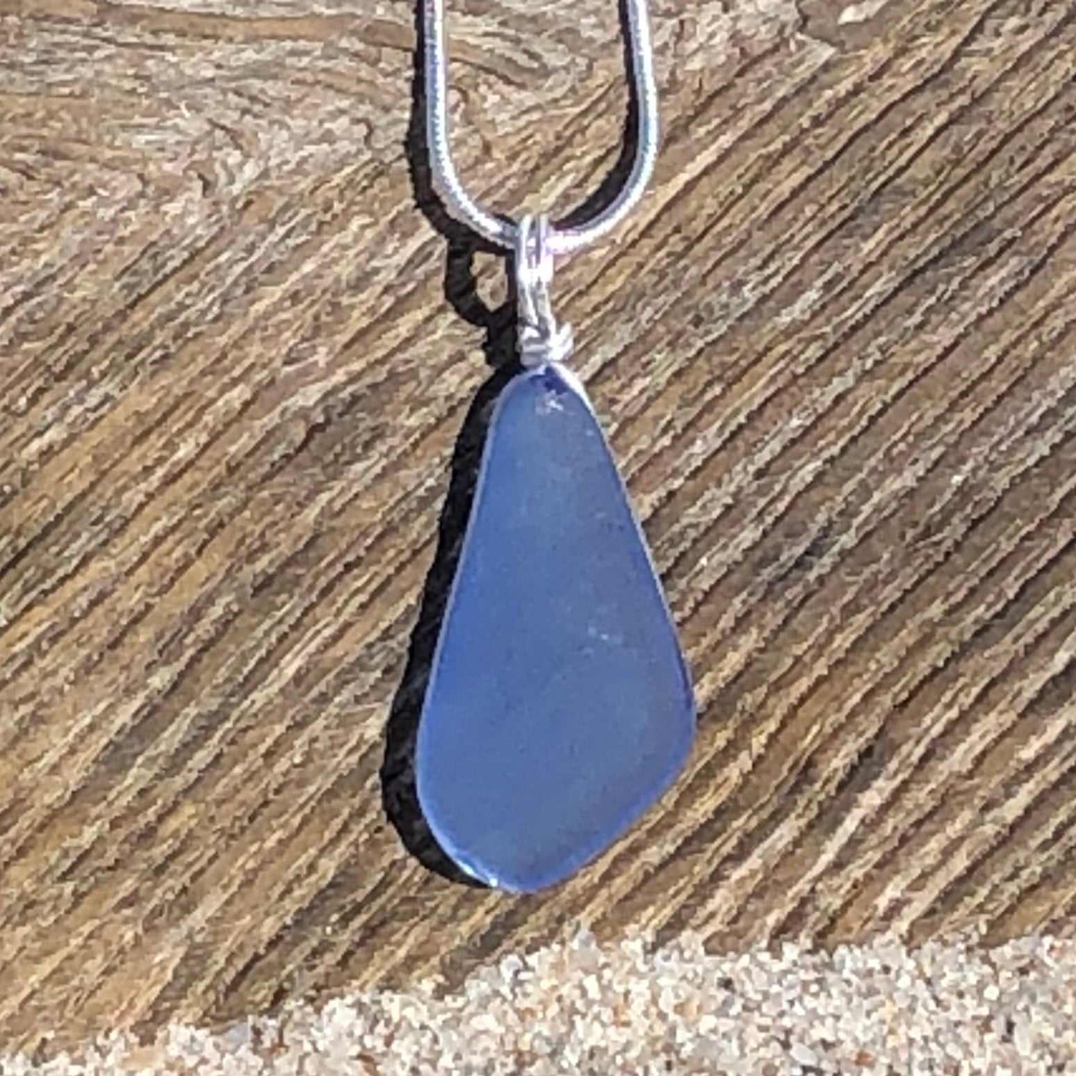 PEACE Light Sapphire Trapezoid Sea Glass Necklace