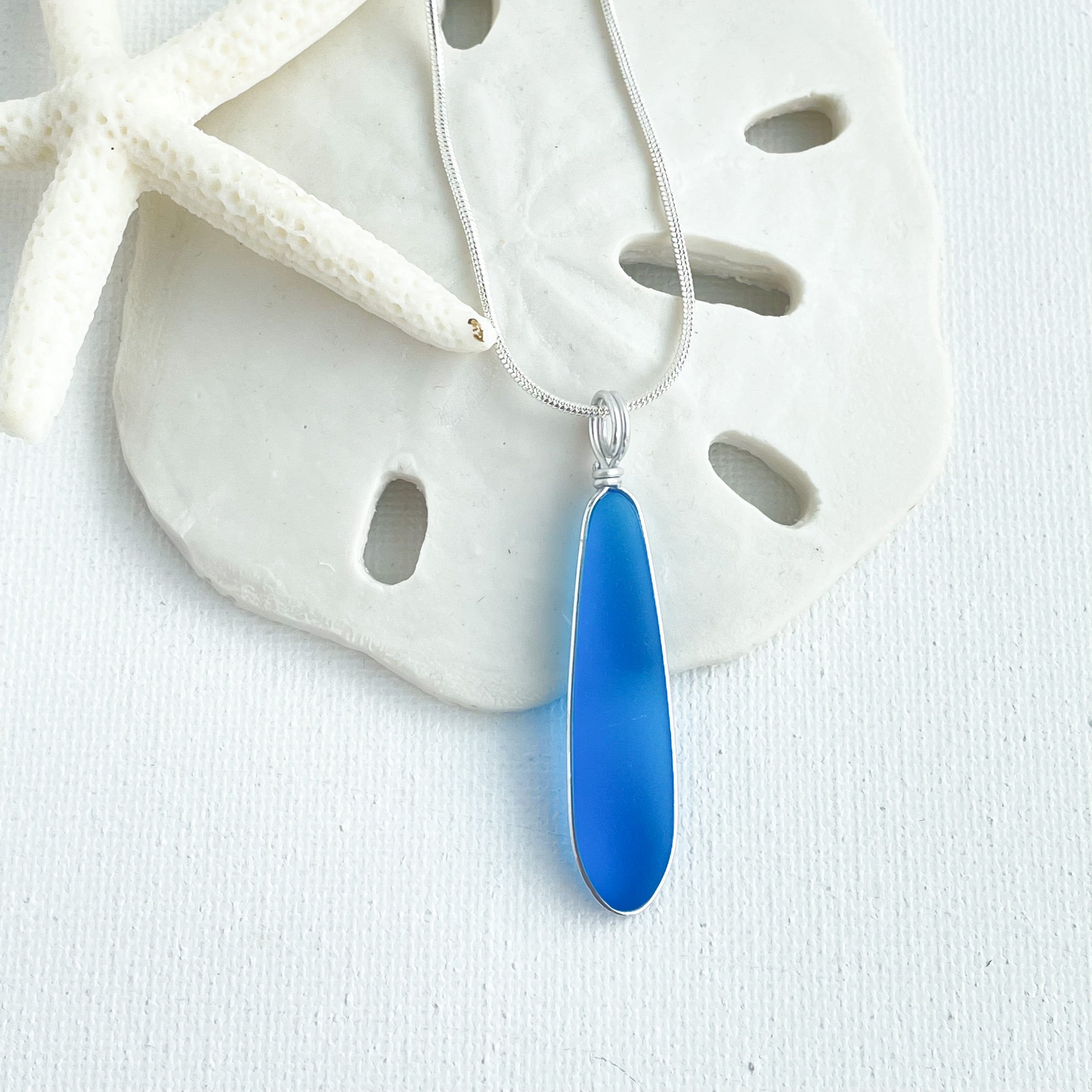 FRIENDSHIP Azure Blue Long Skinny Sea Glass Necklace