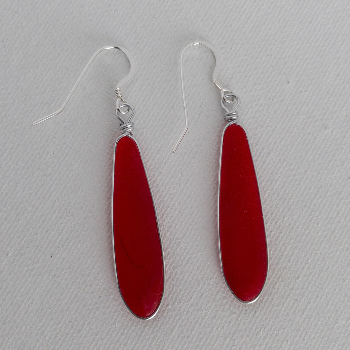 PASSION Red Long Skinny Sea Glass Earrings