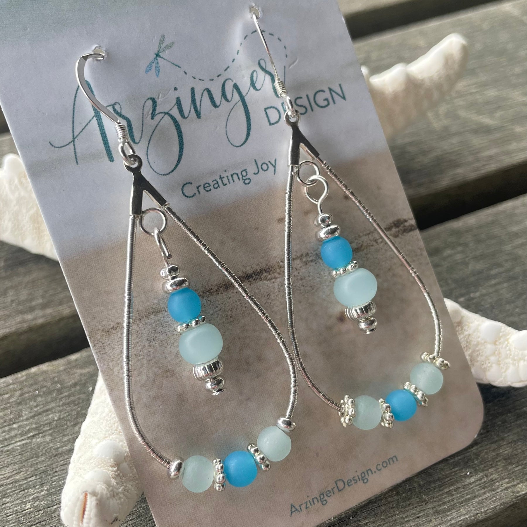Blue Cultured Sea Glass Dangle Earrings