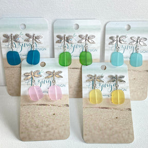 Come Fly With Me Sea Glass Dragonfly Earrings
