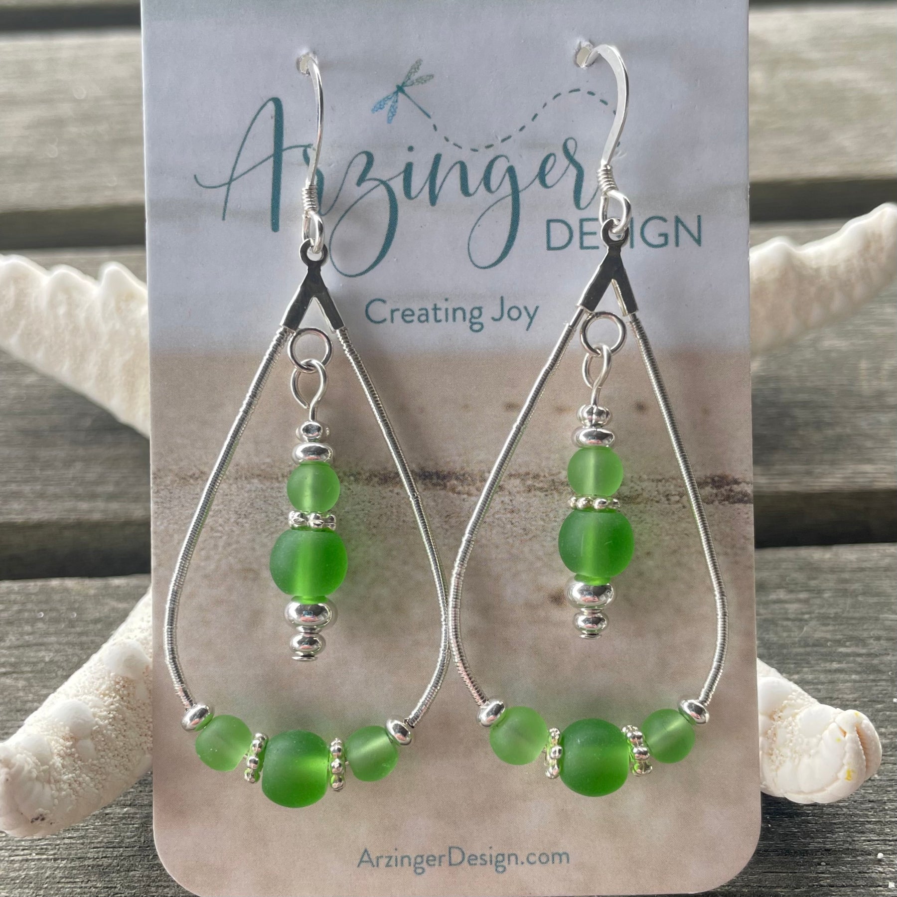 Green Cultured Sea Glass Dangle Earrings