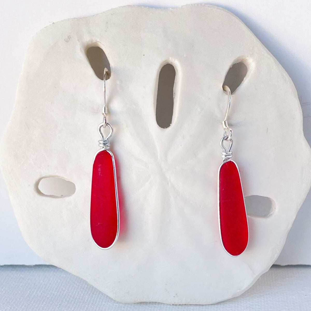 PASSION Red Short Skinny Sea Glass Earrings