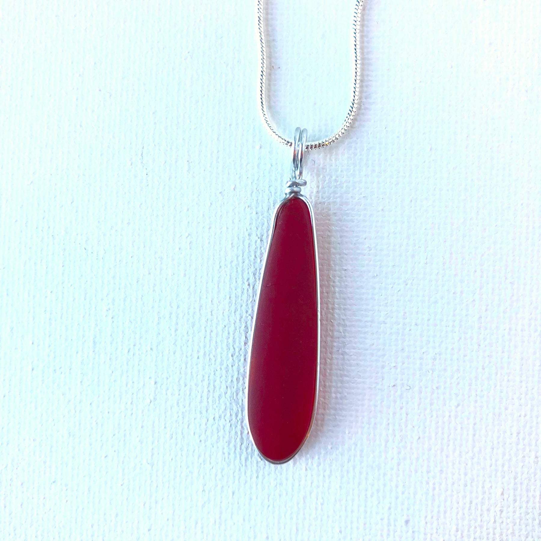 PASSION Red Long Skinny Sea Glass Necklace