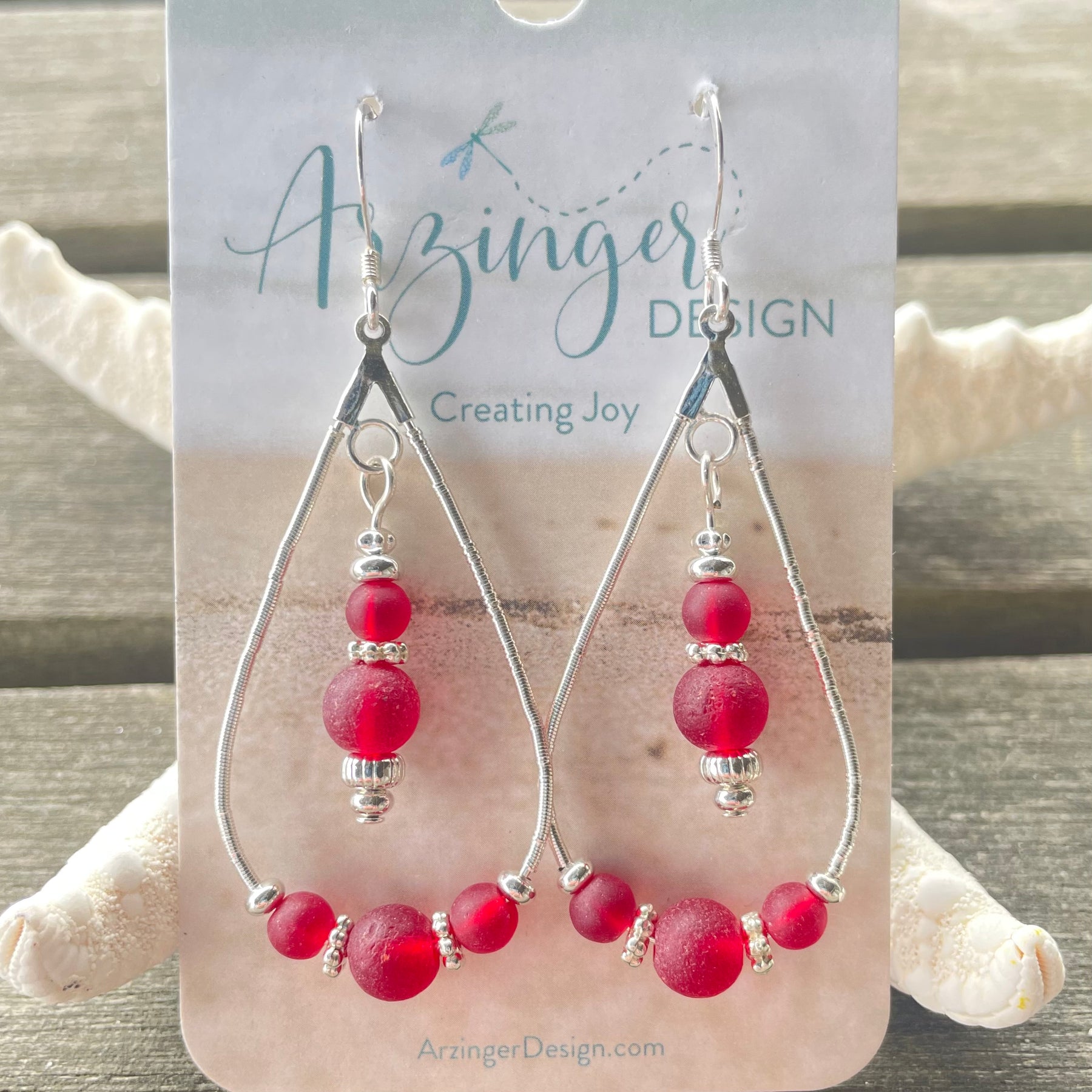 Red Cultured Sea Glass Dangle Earrings