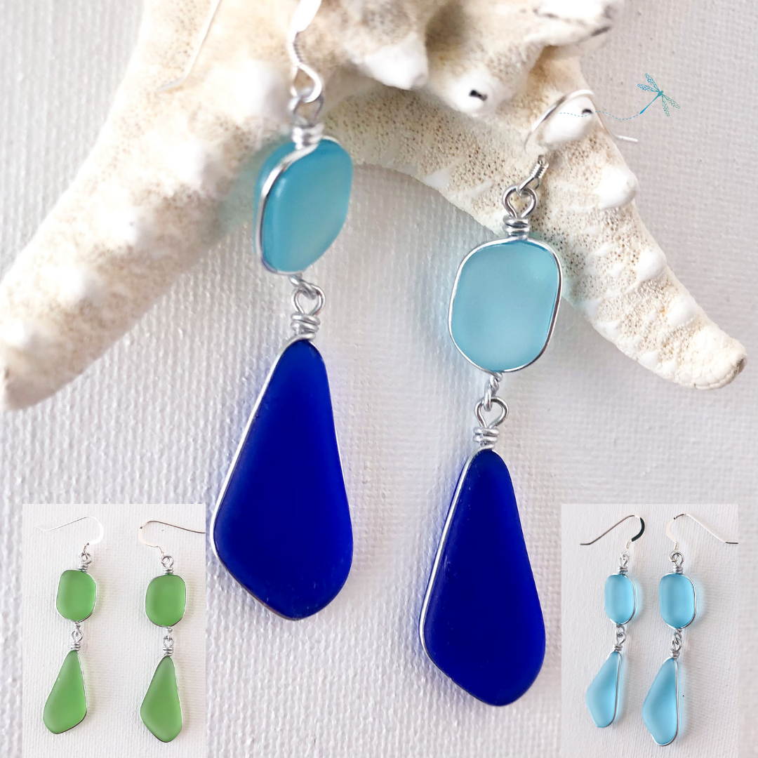 CALM Light Turquoise Double Sea Glass Earrings