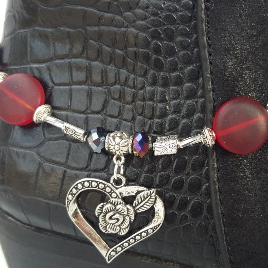 Red Sea Glass Heart Boot Bling