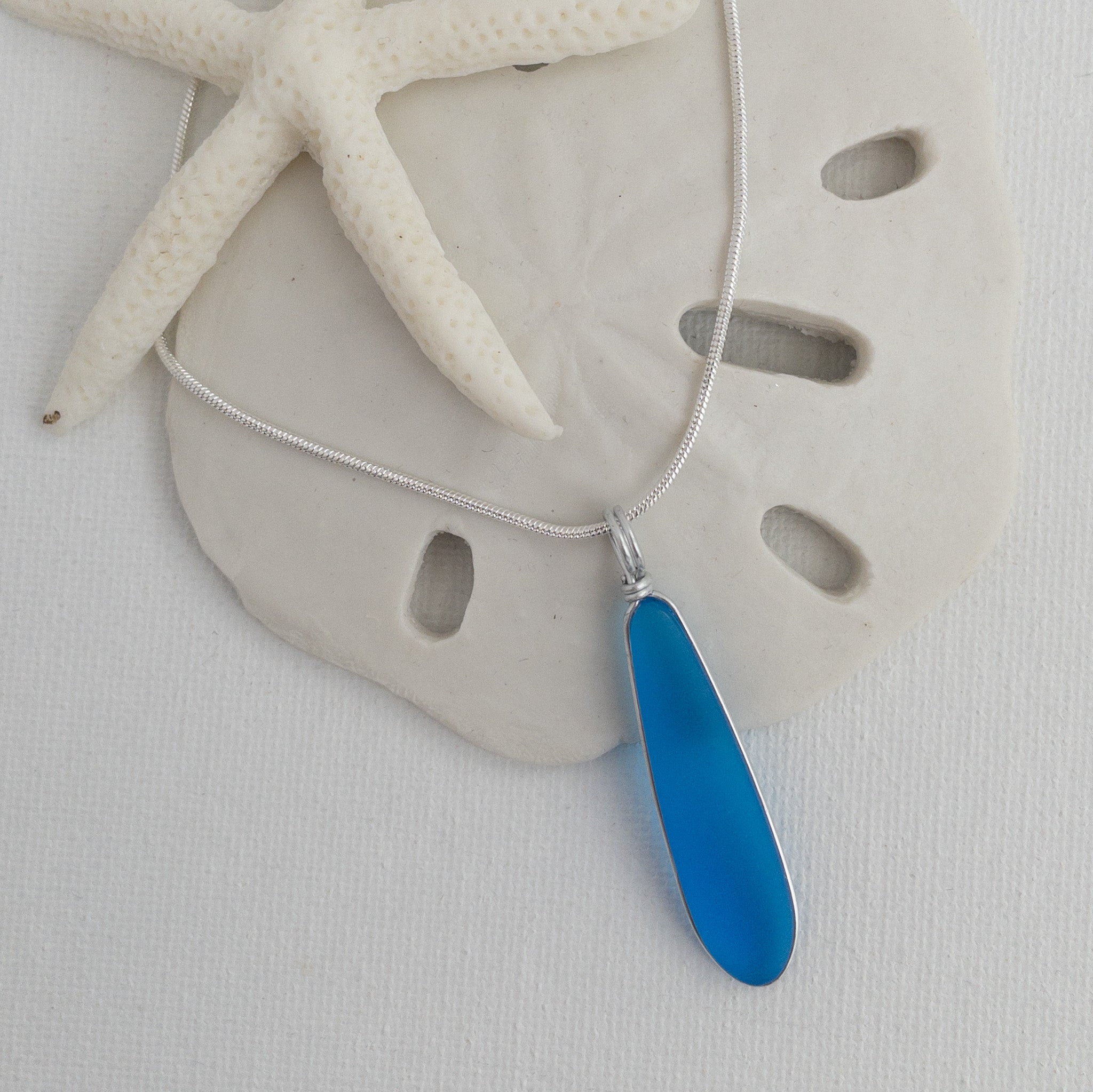 FRIENDSHIP Azure Blue Long Skinny Sea Glass Necklace